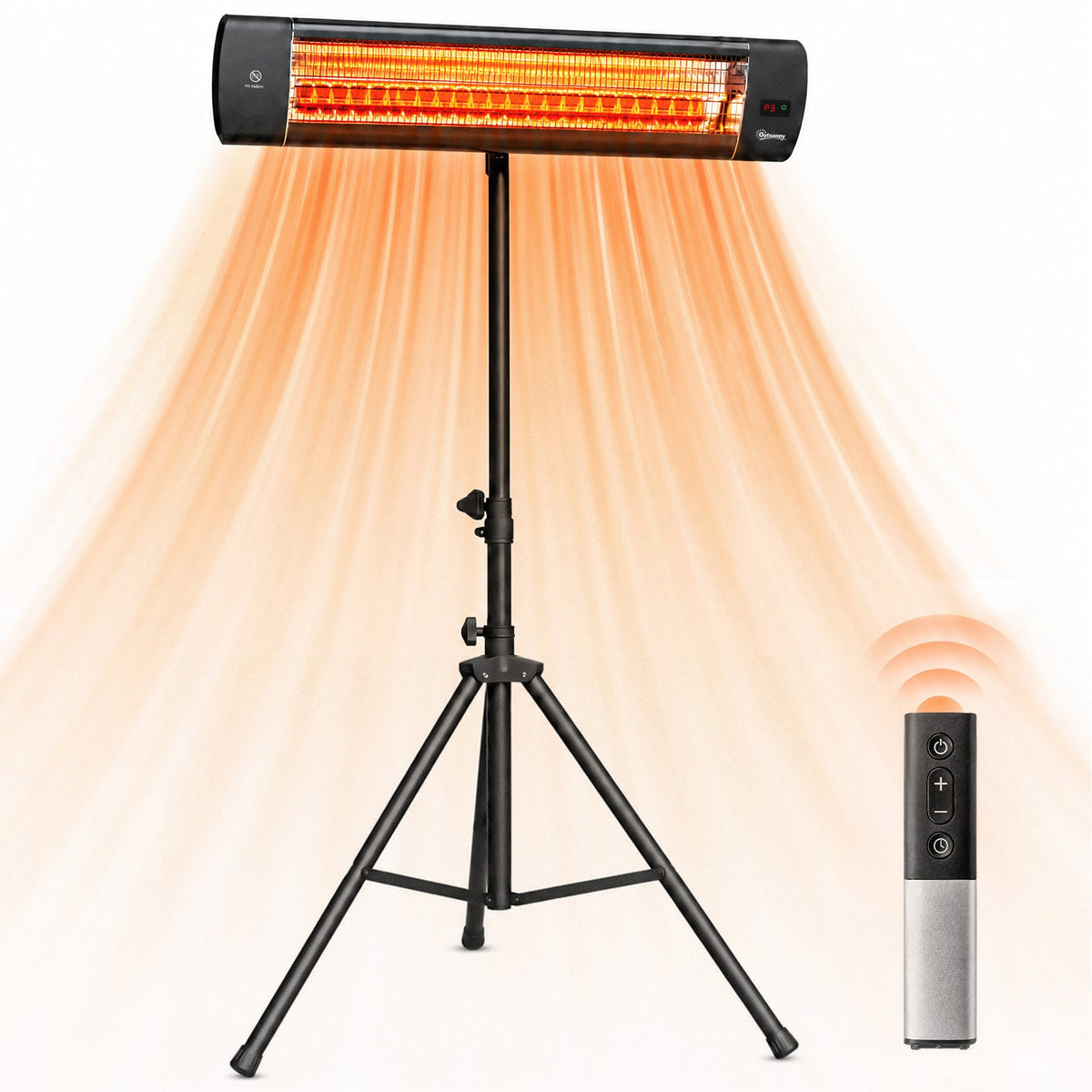 2500 W Electric Infrared Patio Heater, IP65 Free Standing Outdoor Garden Heater with Height Adjustable Tripod, 3 Heat Settings, 24H Timer, Touch/Remote Control, Tip-Over Protection, Black