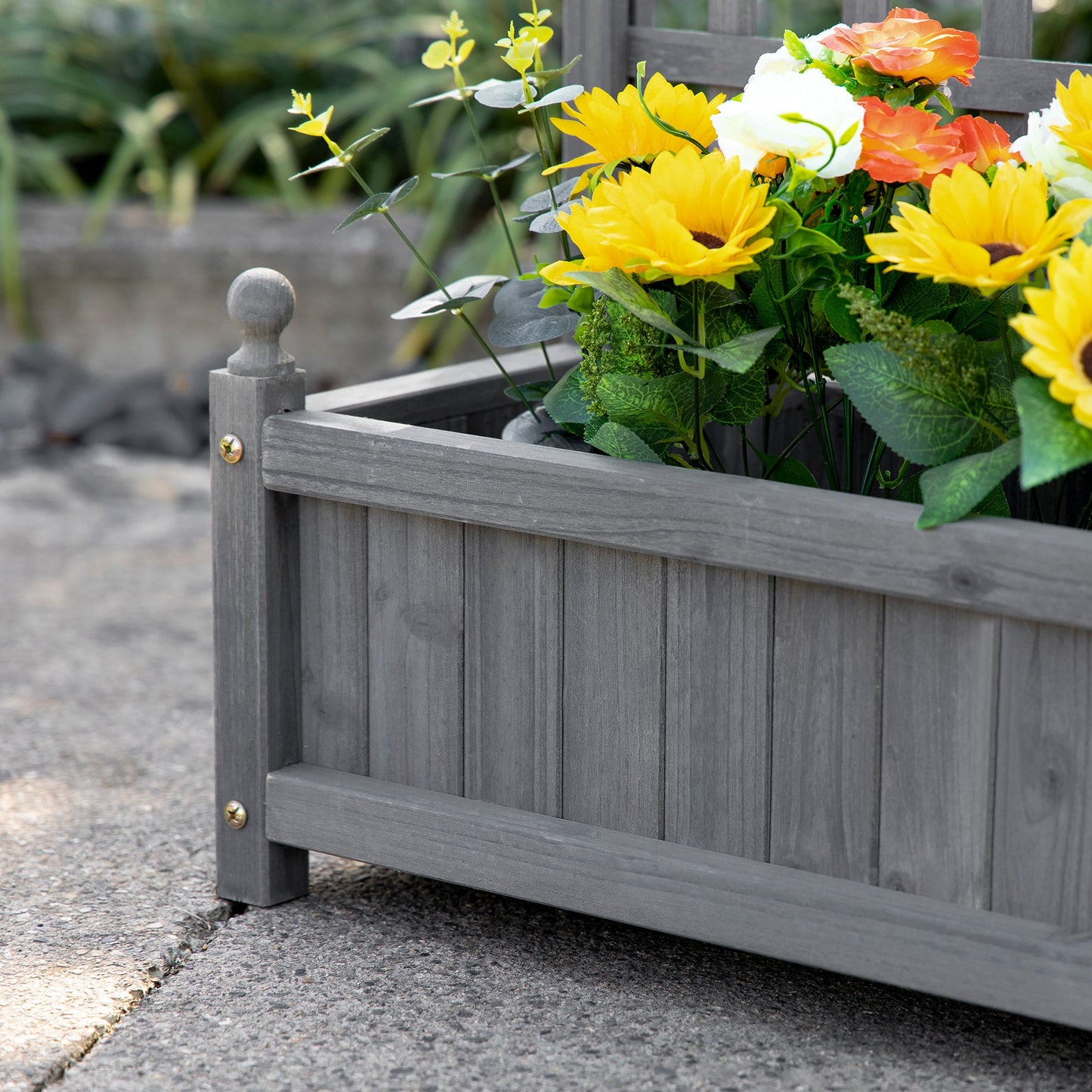 Garden Planters with Trellis for Climbing Vines, Wooden Raised Beds for Garden, Free Standing Flower Pot, Indoor Outdoor Display Rack, 64 x 28 x 120 cm, Grey