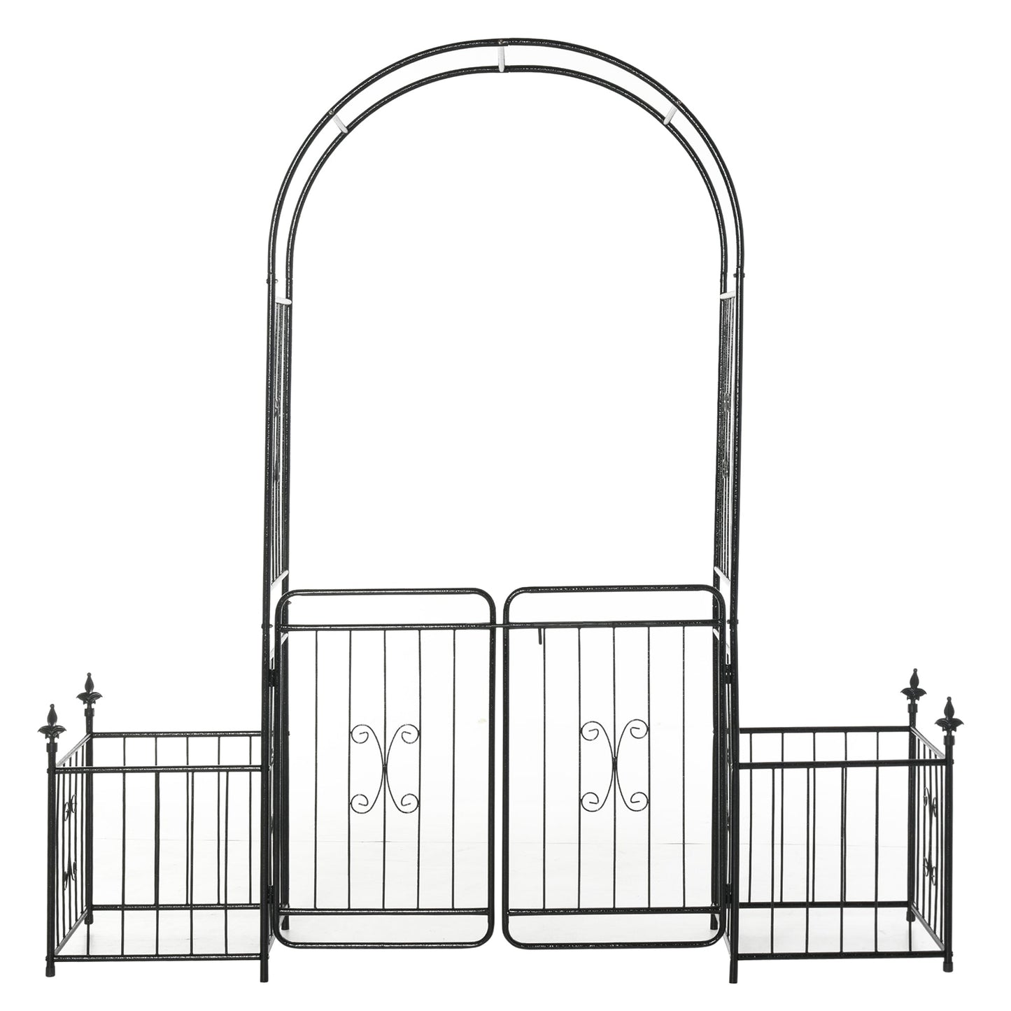 Metal Garden Arbor Arch with Double Doors, 2 Side Planter Baskets, Climbing Vine Frame, Black