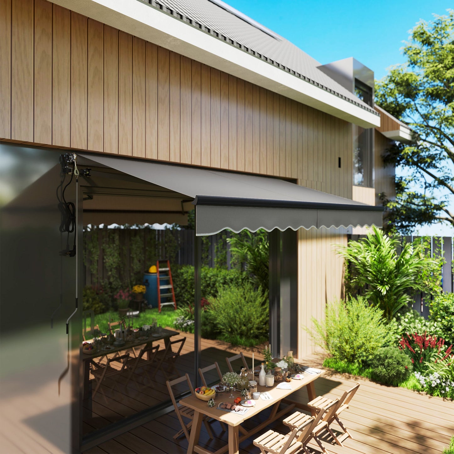 3.5 x 3(m) Electric Awning with Remote Controller, Aluminium Frame DIY Retractable Awning, UV30+ Sun Shade Canopy for Garden Patio Deck Door Window, Dark Grey