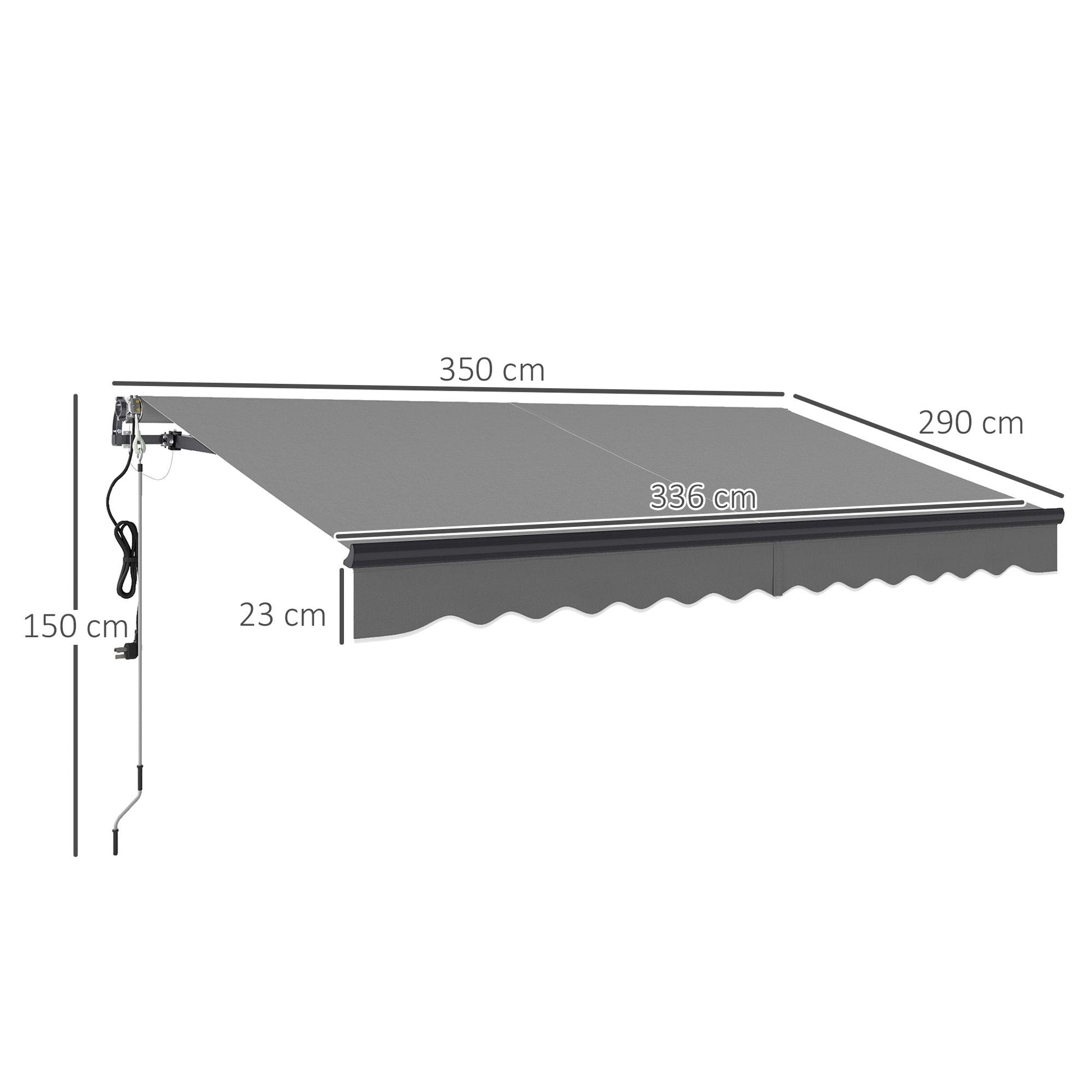 3.5 x 3(m) Electric Awning with Remote Controller, Aluminium Frame DIY Retractable Awning, UV30+ Sun Shade Canopy for Garden Patio Deck Door Window, Dark Grey