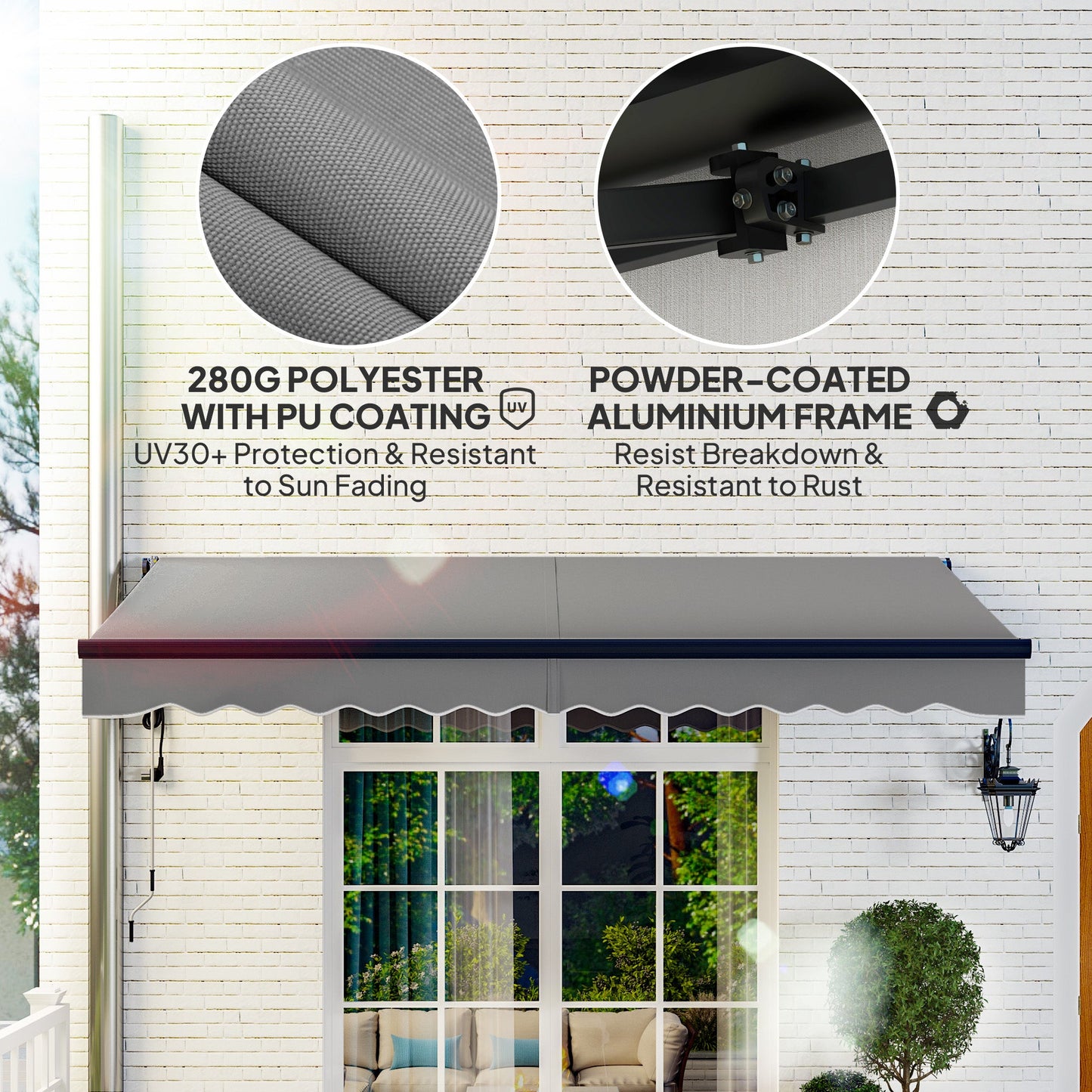 3.5 x 3(m) Electric Awning with Remote Controller, Aluminium Frame DIY Retractable Awning, UV30+ Sun Shade Canopy for Garden Patio Deck Door Window, Dark Grey