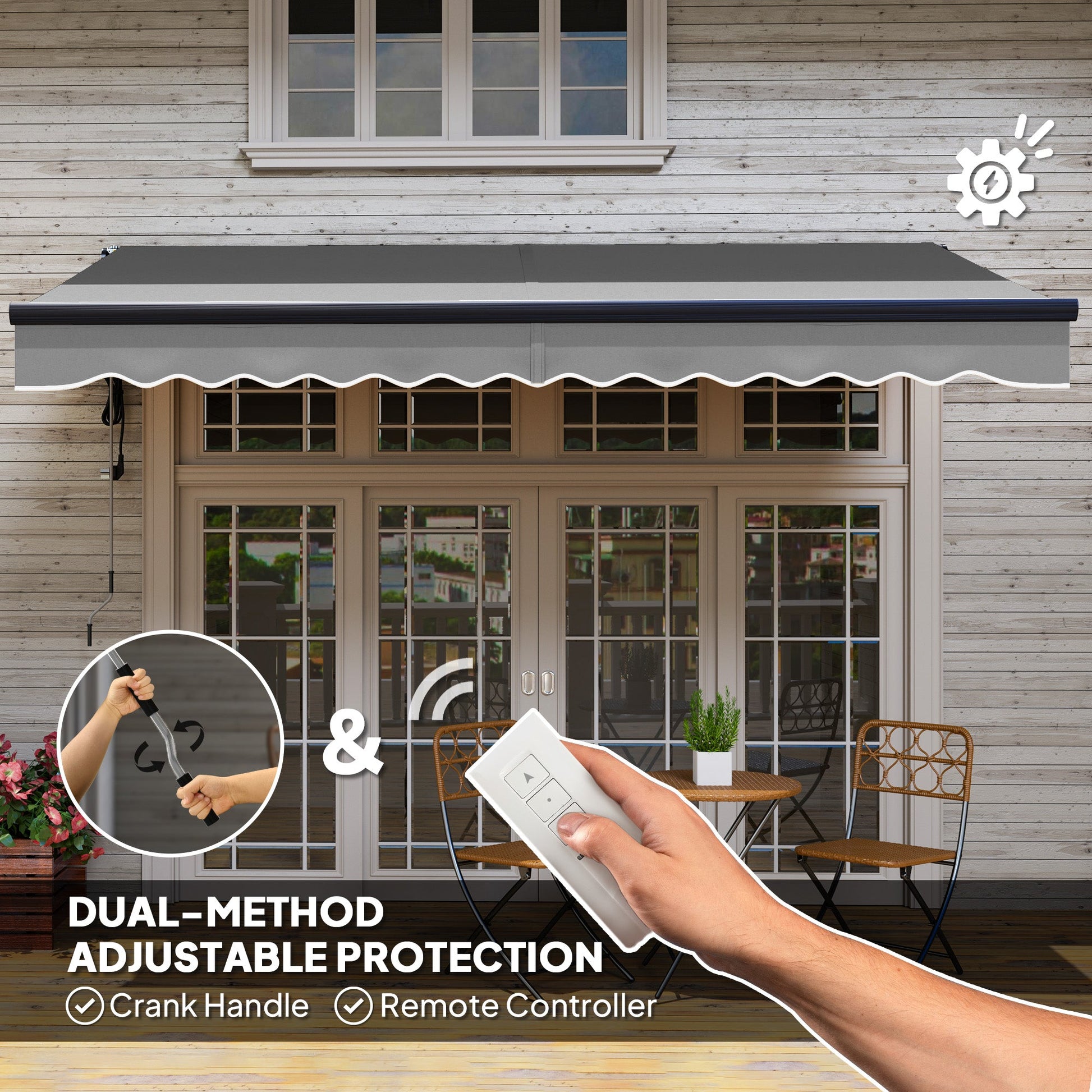 3.5 x 3(m) Electric Awning with Remote Controller, Aluminium Frame DIY Retractable Awning, UV30+ Sun Shade Canopy for Garden Patio Deck Door Window, Dark Grey