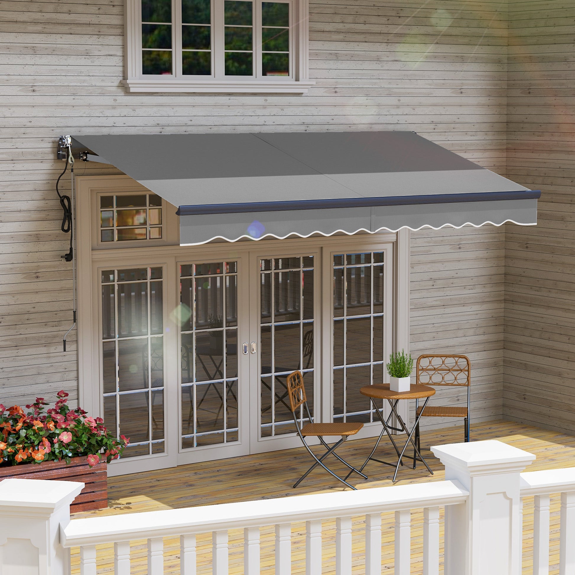 3.5 x 3(m) Electric Awning with Remote Controller, Aluminium Frame DIY Retractable Awning, UV30+ Sun Shade Canopy for Garden Patio Deck Door Window, Dark Grey