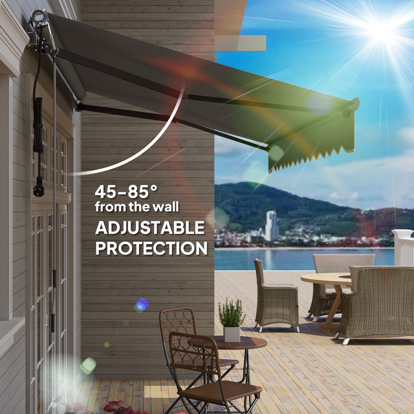 3.5 x 3(m) Electric Awning with Remote Controller, Aluminium Frame DIY Retractable Awning, UV30+ Sun Shade Canopy for Garden Patio Deck Door Window, Dark Grey