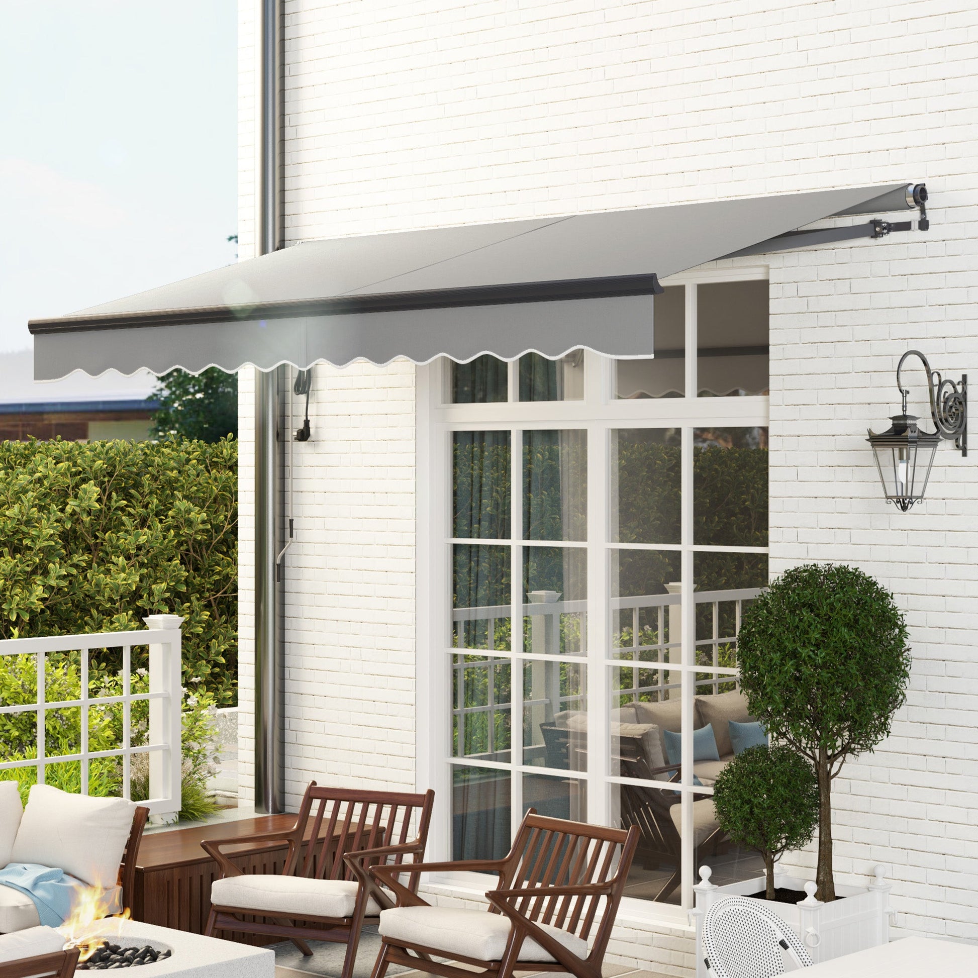 3.5 x 3(m) Electric Awning with Remote Controller, Aluminium Frame DIY Retractable Awning, UV30+ Sun Shade Canopy for Garden Patio Deck Door Window, Dark Grey