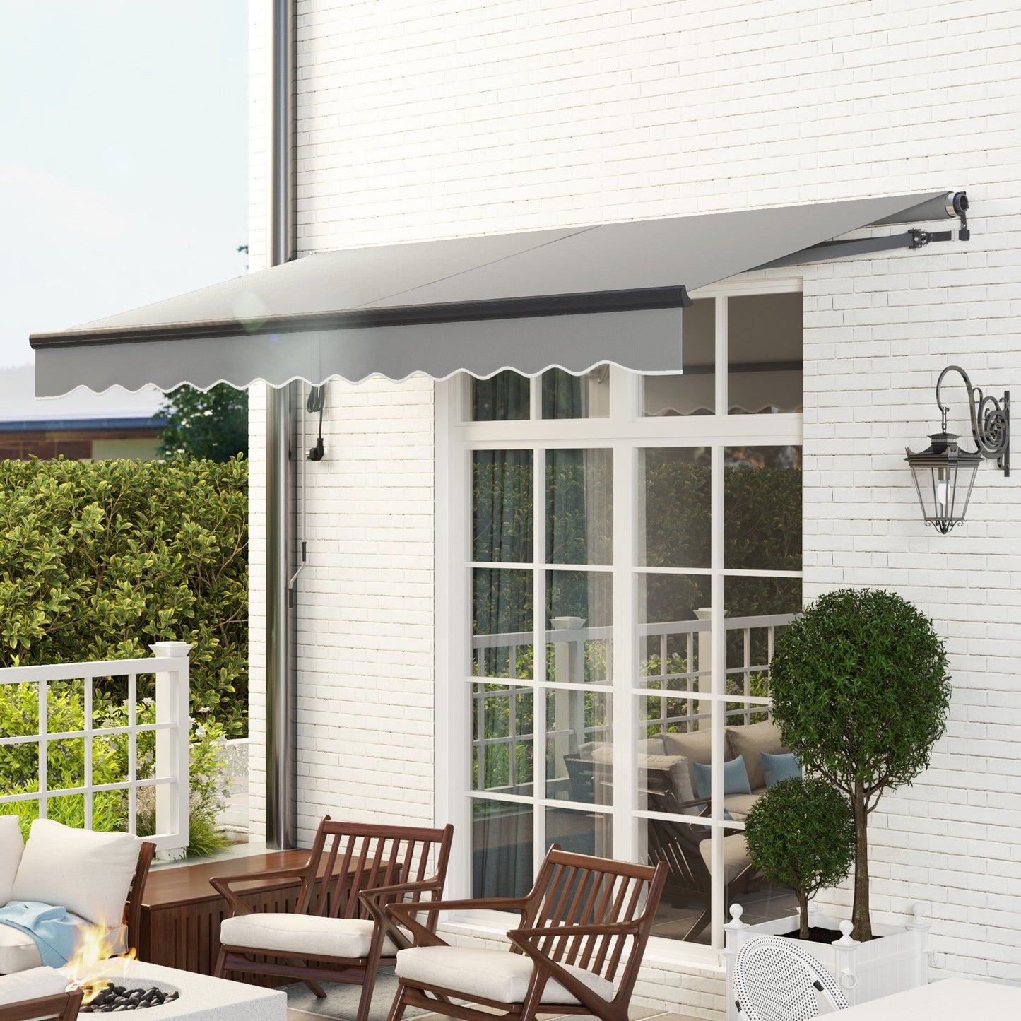 3.5 x 3(m) Electric Awning with Remote Controller, Aluminium Frame DIY Retractable Awning, UV30+ Sun Shade Canopy for Garden Patio Deck Door Window, Dark Grey