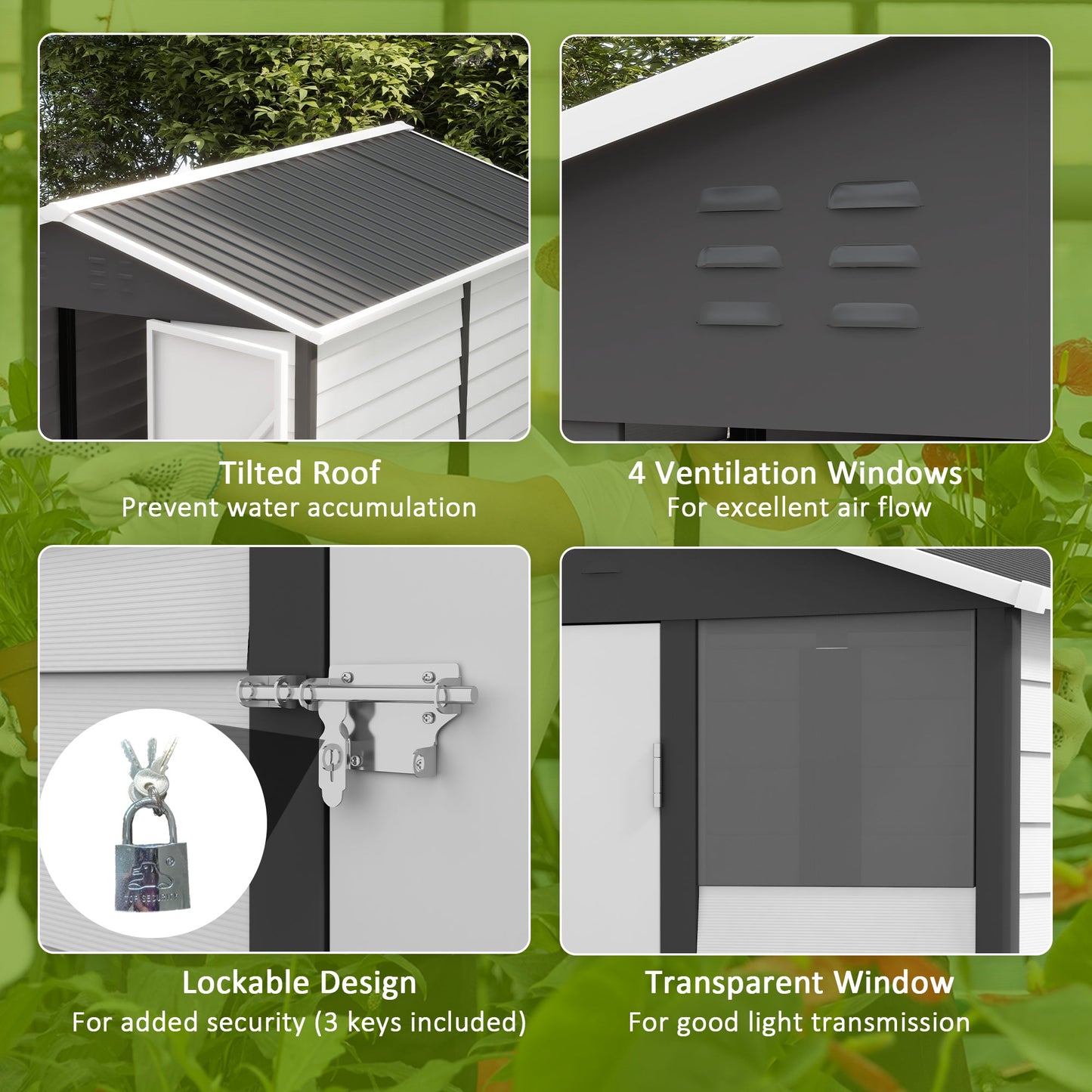9 x 6FT Galvanised Metal Garden Shed, Outdoor Storage Shed with Sloped Roof, Lockable Door, Tool Storage Shed for Yard, Patio, Lawn, Dark Grey