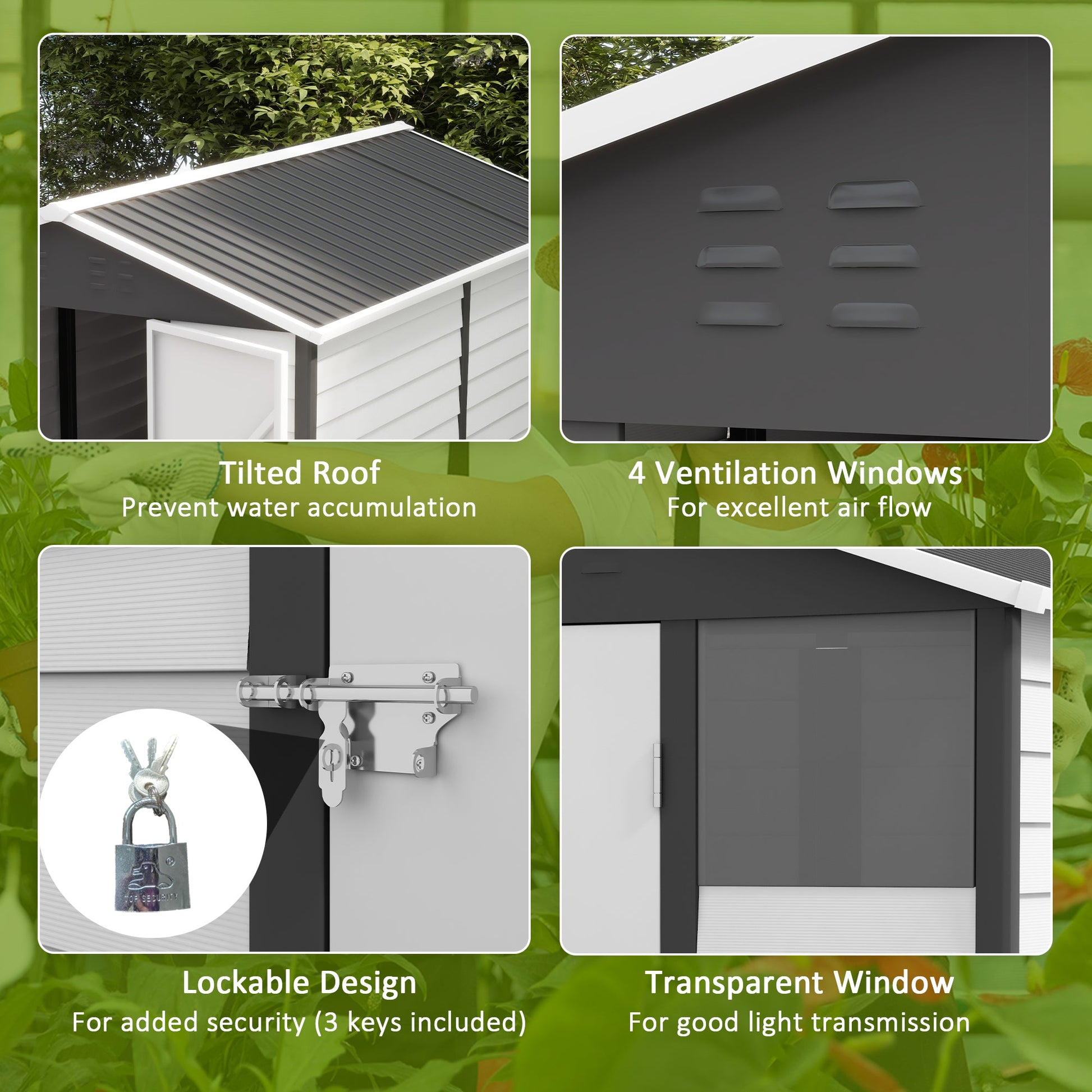 9 x 6FT Galvanised Metal Garden Shed, Outdoor Storage Shed with Sloped Roof, Lockable Door, Tool Storage Shed for Yard, Patio, Lawn, Dark Grey