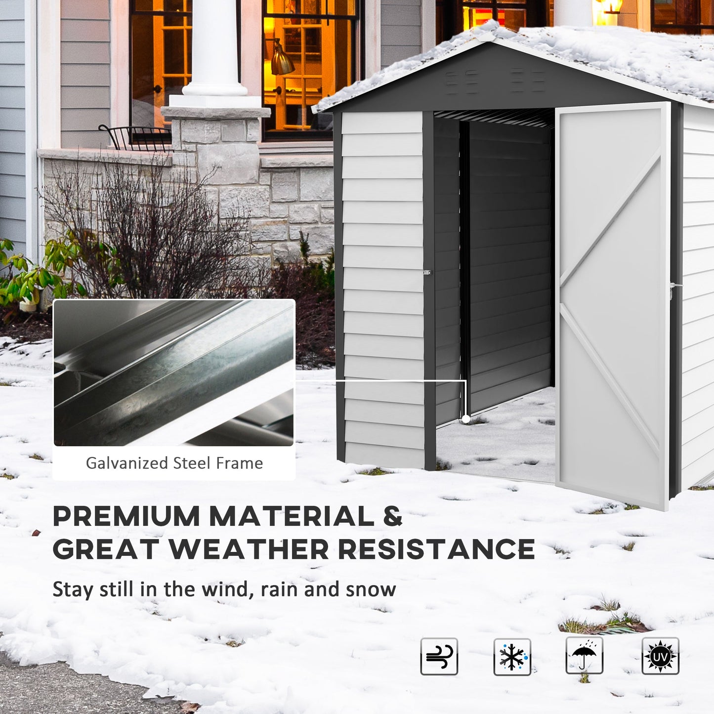 9 x 6FT Galvanised Metal Garden Shed, Outdoor Storage Shed with Sloped Roof, Lockable Door, Tool Storage Shed for Yard, Patio, Lawn, Dark Grey
