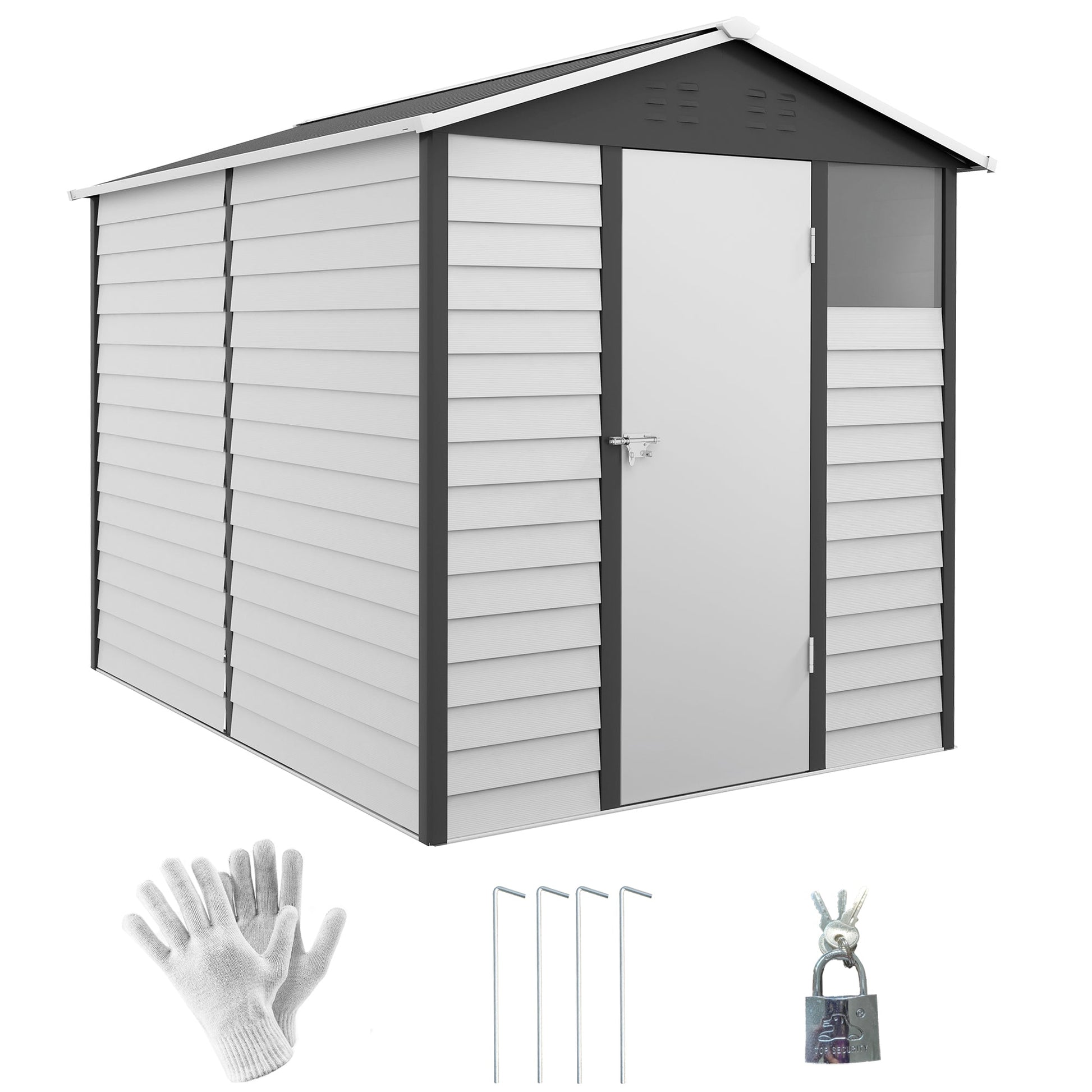9 x 6FT Galvanised Metal Garden Shed, Outdoor Storage Shed with Sloped Roof, Lockable Door, Tool Storage Shed for Yard, Patio, Lawn, Dark Grey