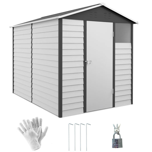 9 x 6FT Galvanised Metal Garden Shed, Outdoor Storage Shed with Sloped Roof, Lockable Door, Tool Storage Shed for Yard, Patio, Lawn, Dark Grey