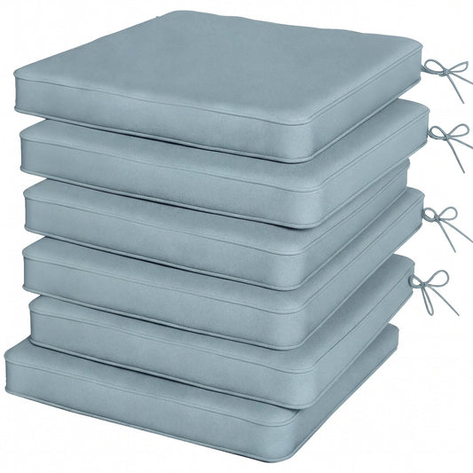 Set of 6 Chair Cushion Seat Pads Dining Chair w/ Straps, Indoor Outdoor Removable Tie On Garden Patio, Light Grey