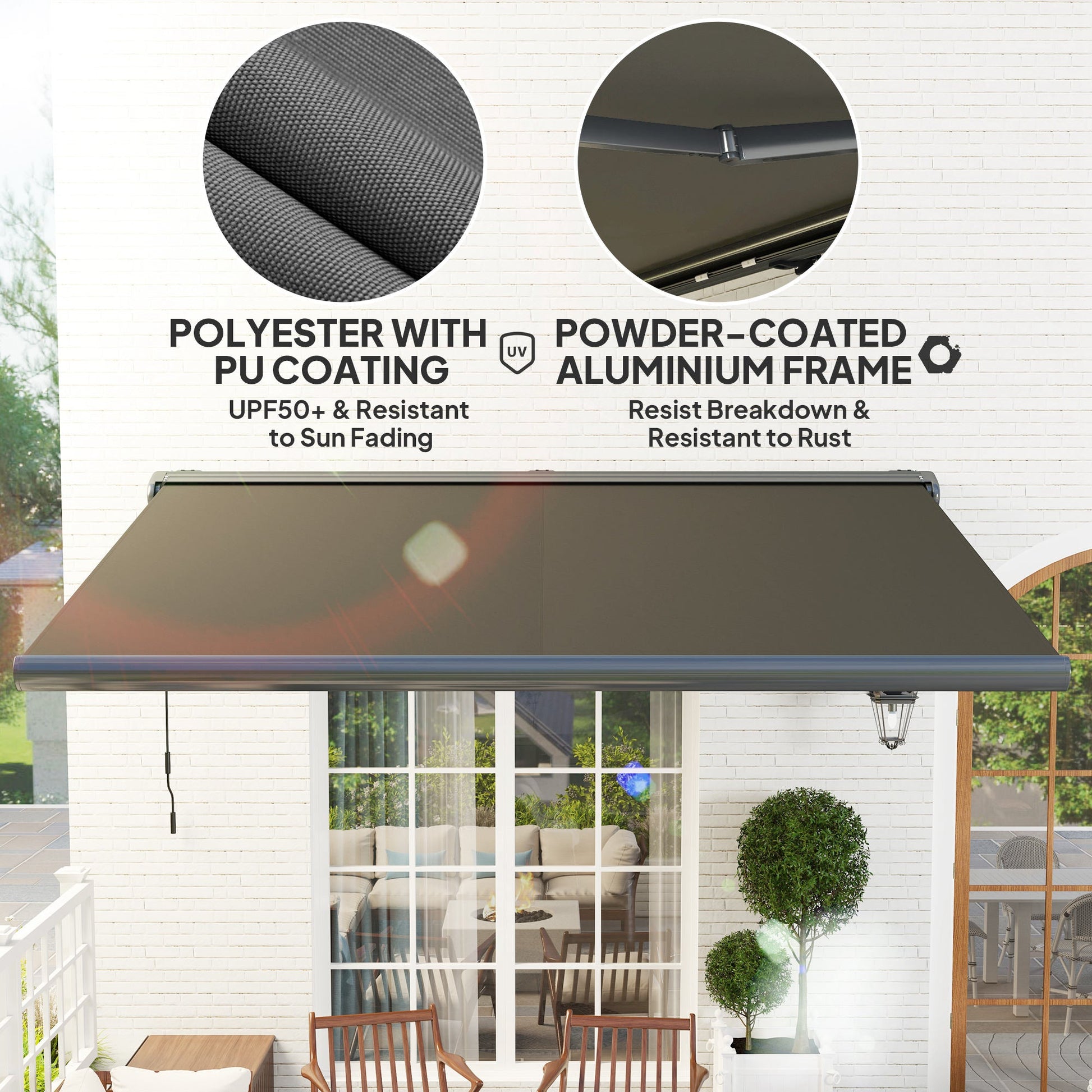4 x 3(m) Full Cassette Electric Awning with Remote Controller, Aluminium Frame DIY Retractable Garden Awning, UPF50+ Sun Shade Canopy for Deck Door Window, Dark Grey