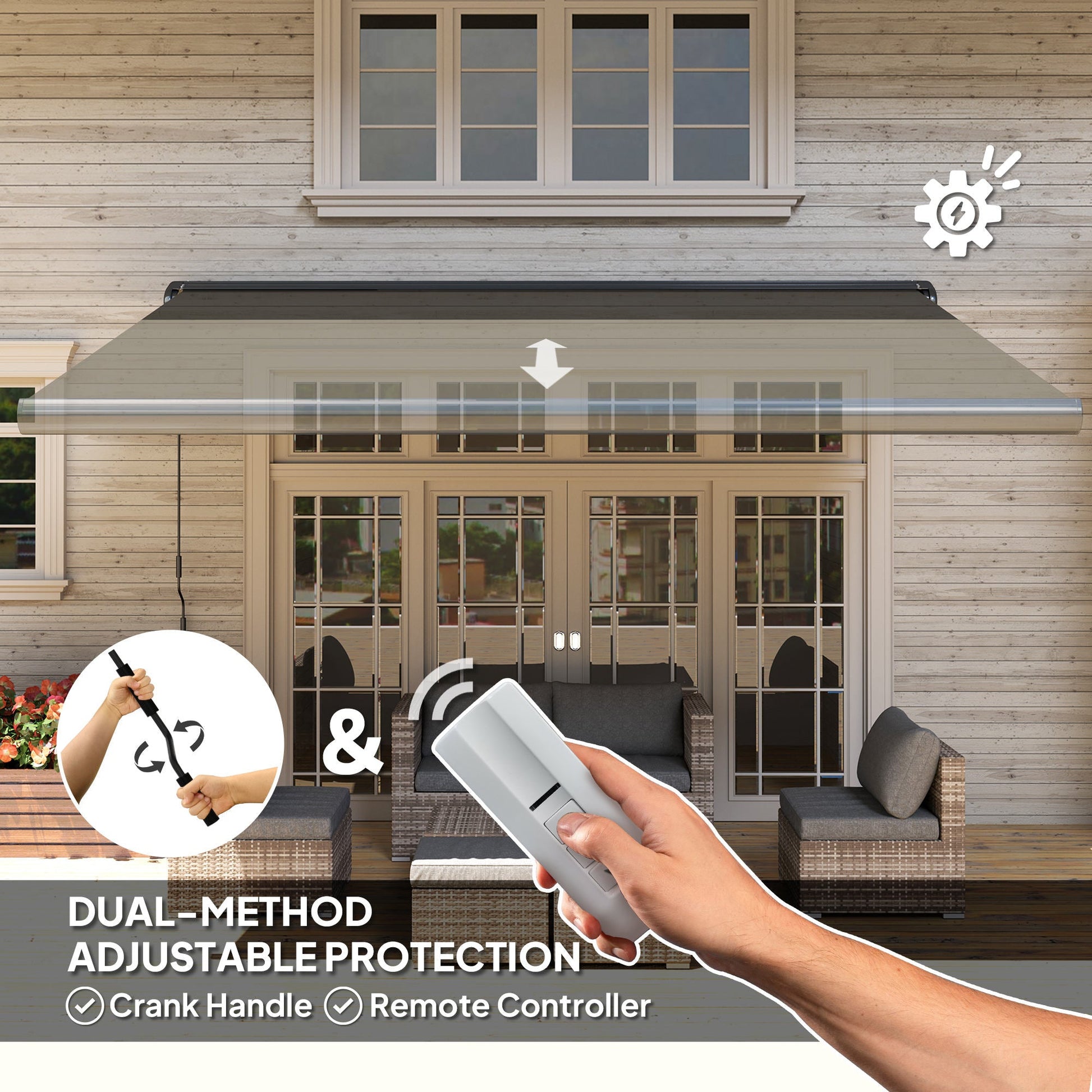 4 x 3(m) Full Cassette Electric Awning with Remote Controller, Aluminium Frame DIY Retractable Garden Awning, UPF50+ Sun Shade Canopy for Deck Door Window, Dark Grey