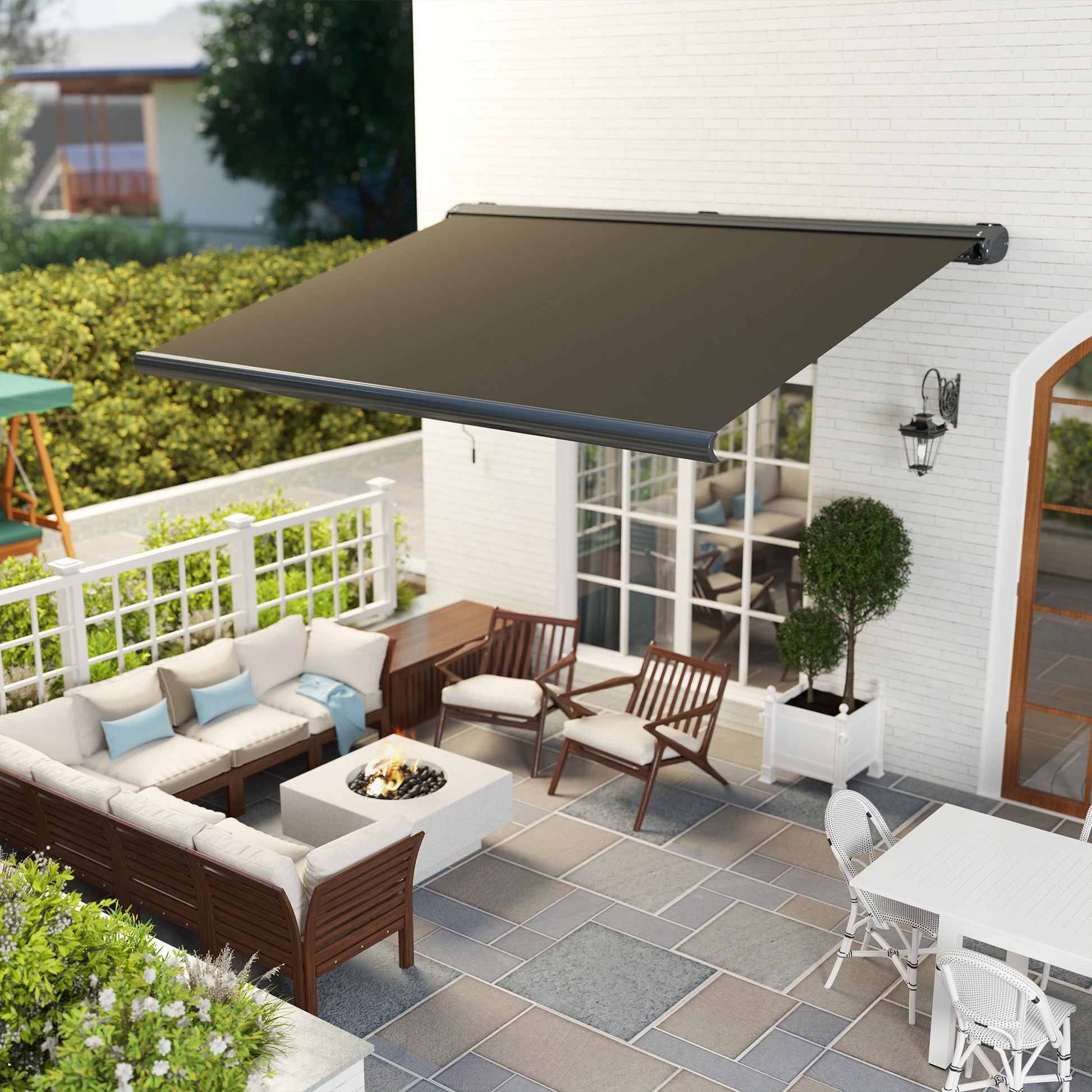 4 x 3(m) Full Cassette Electric Awning with Remote Controller, Aluminium Frame DIY Retractable Garden Awning, UPF50+ Sun Shade Canopy for Deck Door Window, Dark Grey