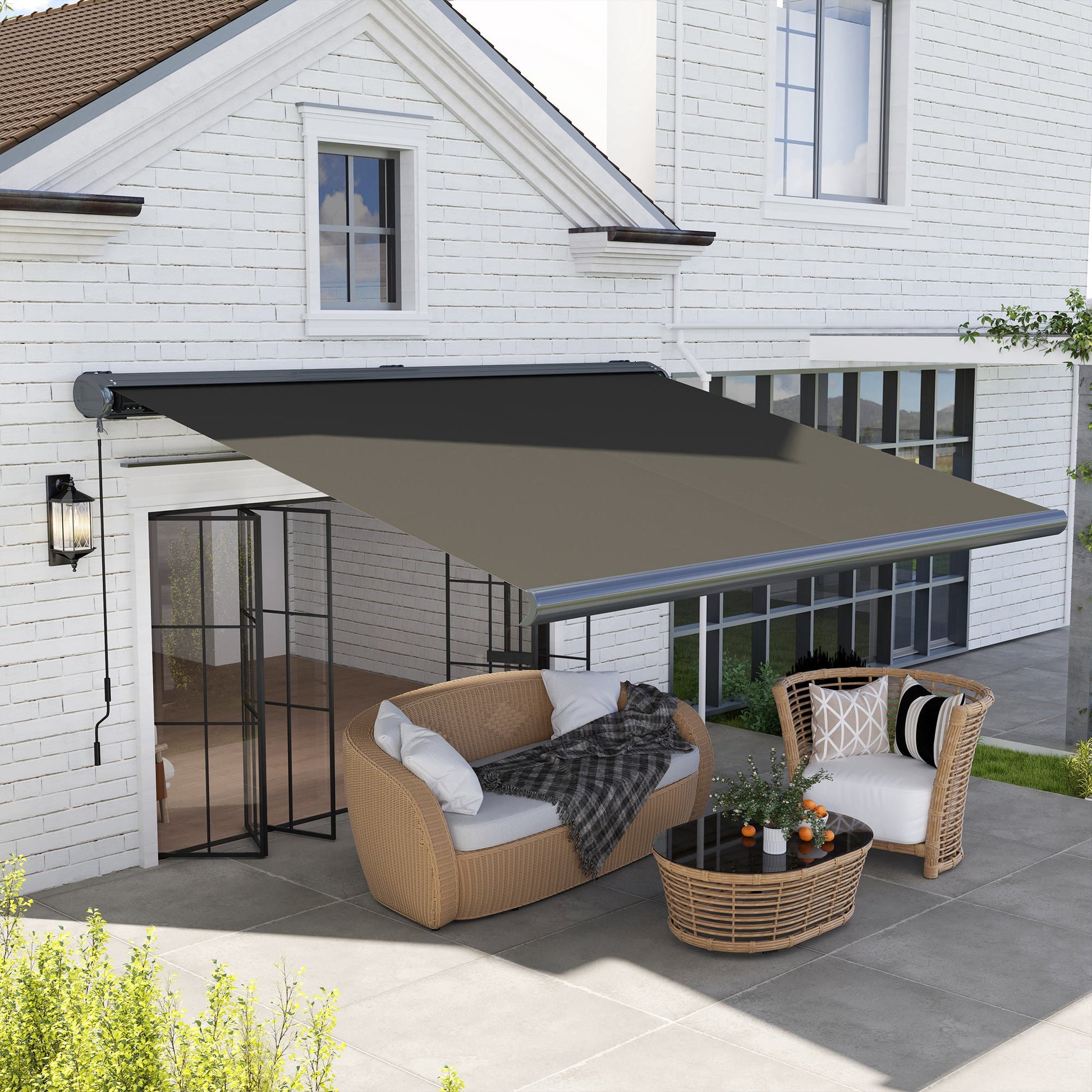 4 x 3(m) Full Cassette Electric Awning with Remote Controller, Aluminium Frame DIY Retractable Garden Awning, UPF50+ Sun Shade Canopy for Deck Door Window, Dark Grey