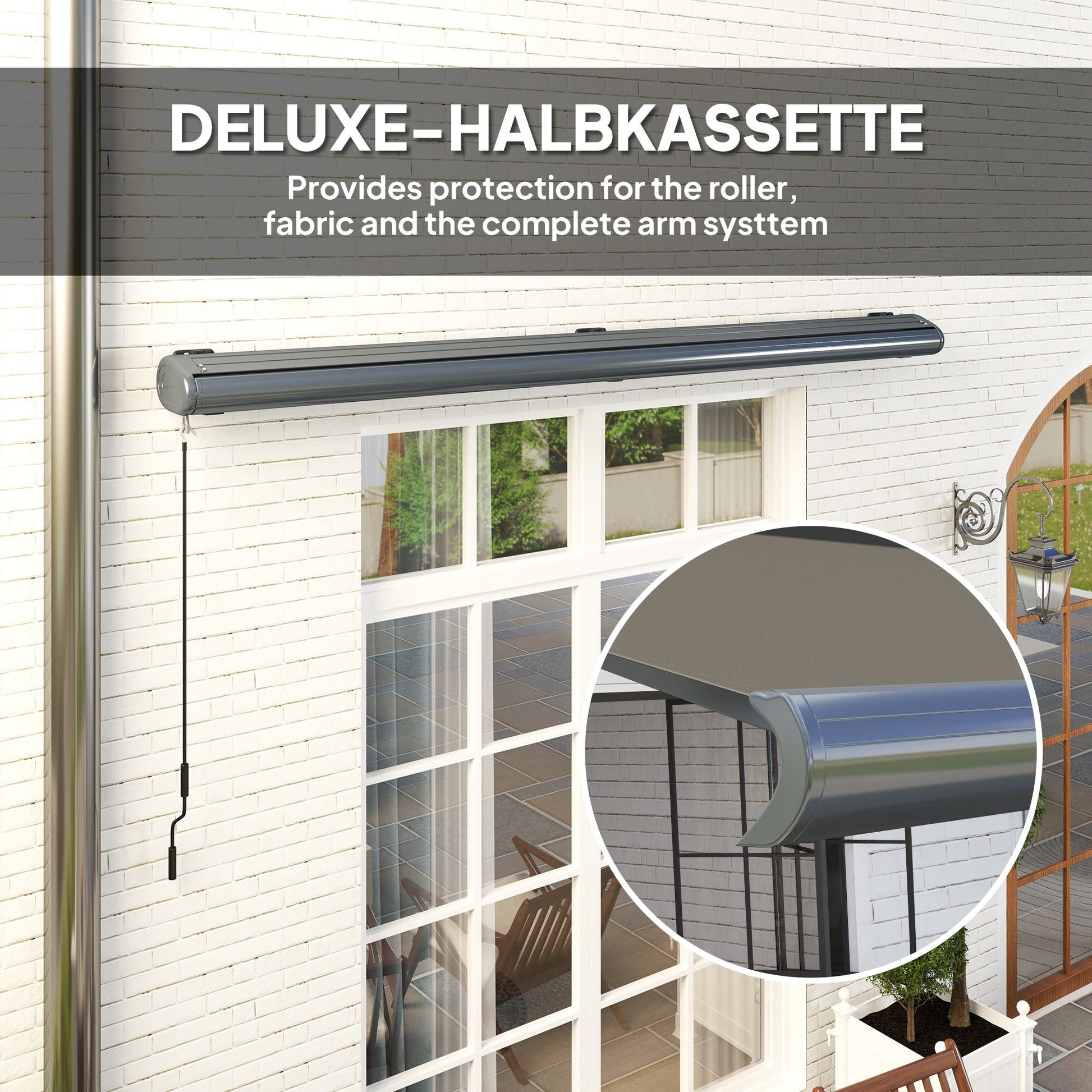 4 x 3(m) Full Cassette Electric Awning with Remote Controller, Aluminium Frame DIY Retractable Garden Awning, UPF50+ Sun Shade Canopy for Deck Door Window, Dark Grey