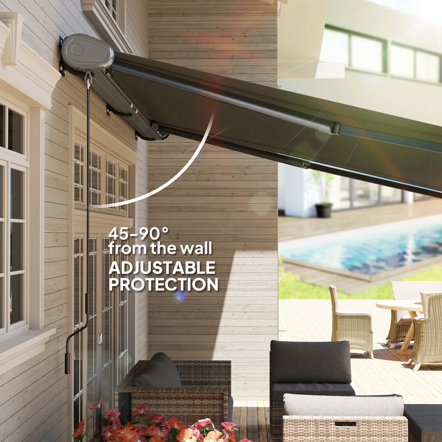 4 x 3(m) Full Cassette Electric Awning with Remote Controller, Aluminium Frame DIY Retractable Garden Awning, UPF50+ Sun Shade Canopy for Deck Door Window, Dark Grey