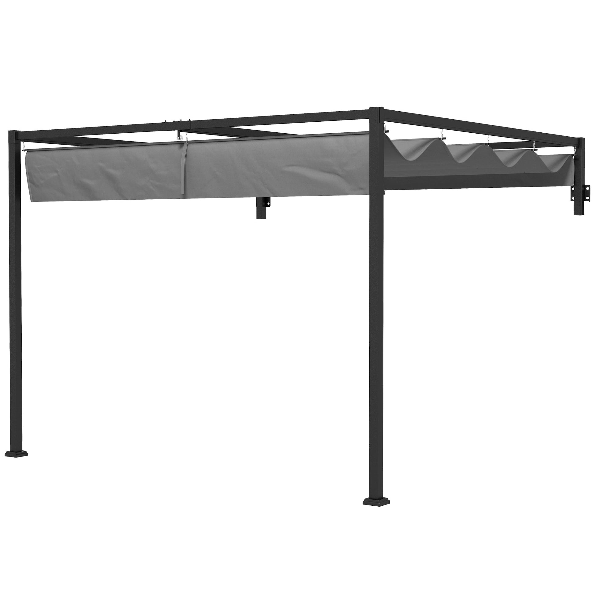 3 x 4m Lean To Pergola with Retractable Roof, Wall Mounted Garden Gazebo Outdoor Sun Shade Shelter for Patio, Deck