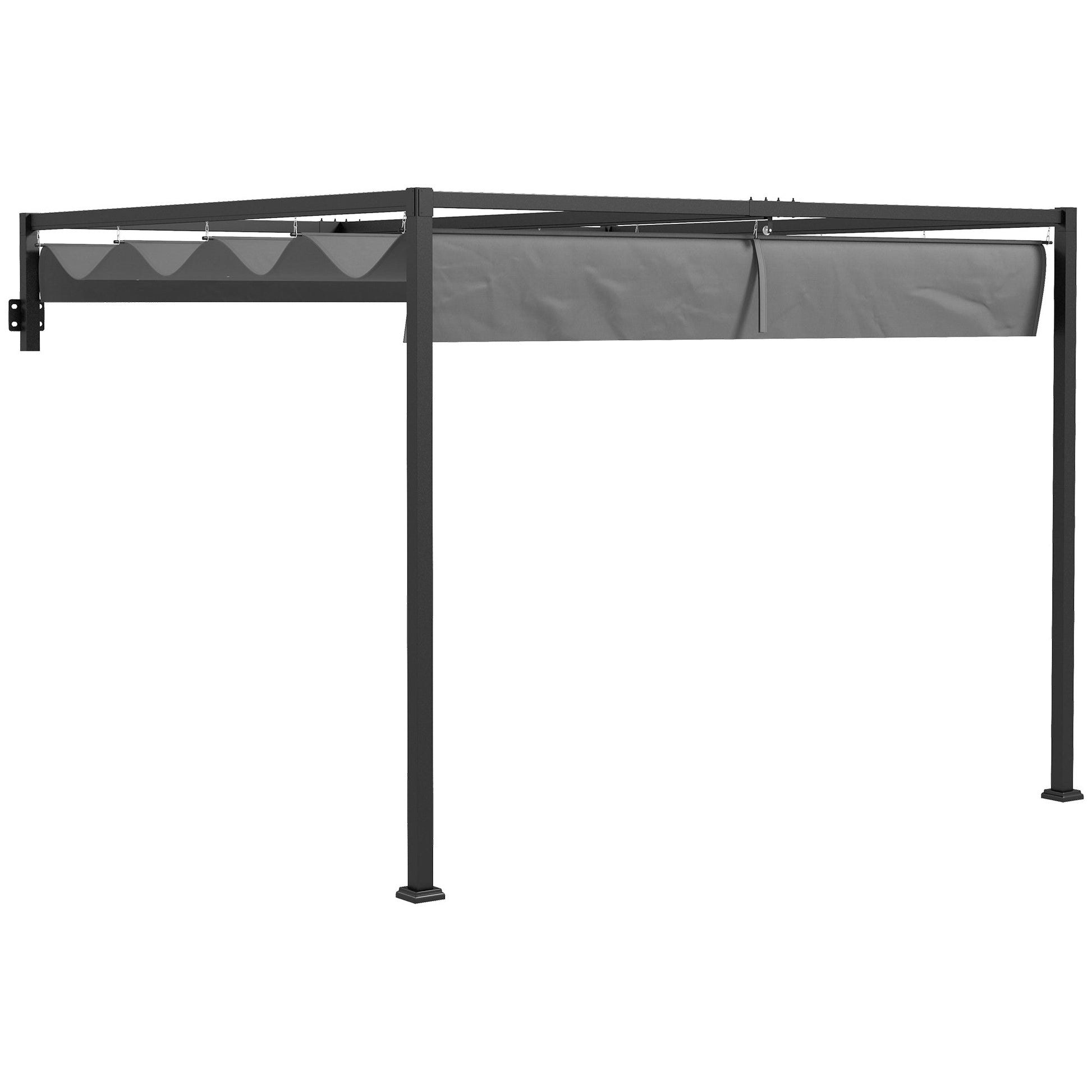3 x 4m Lean To Pergola with Retractable Roof, Wall Mounted Garden Gazebo Outdoor Sun Shade Shelter for Patio, Deck