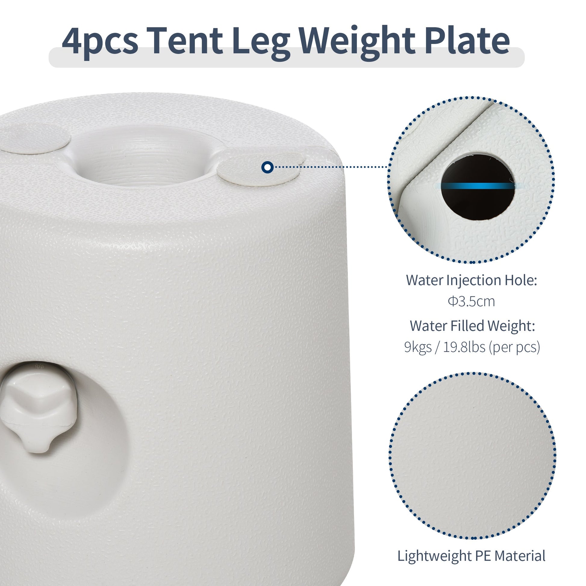 4 Pack 36 kg Gazebo Weights, Canopy Tent Weights with Rapid Clip, Gazebo Leg Weights Fill with Sand or Water, White
