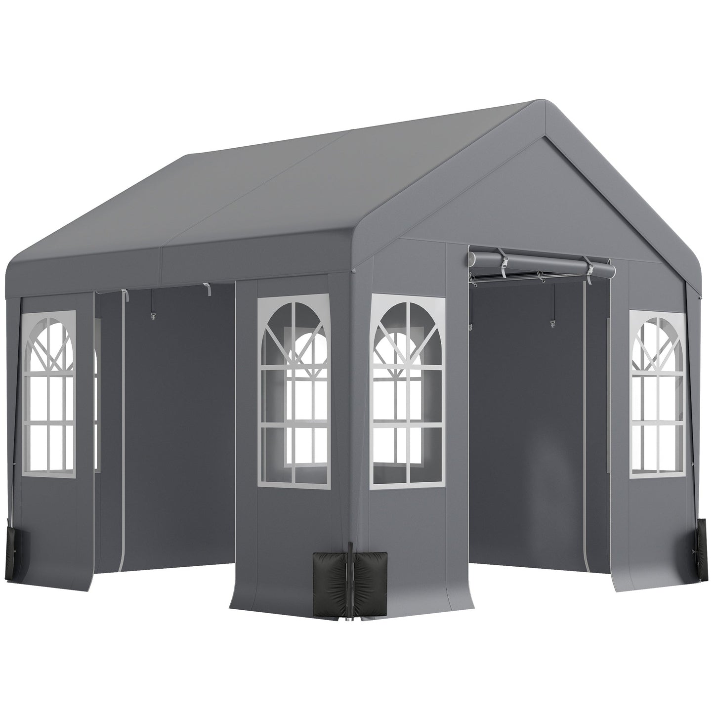3 x 3 m Heavy Duty Garden Gazebo with Sides and 4 Weight Bags, Marquee Party Tent with Windows, All Weather Canopy for Camping, Festivals and Weddings, Grey