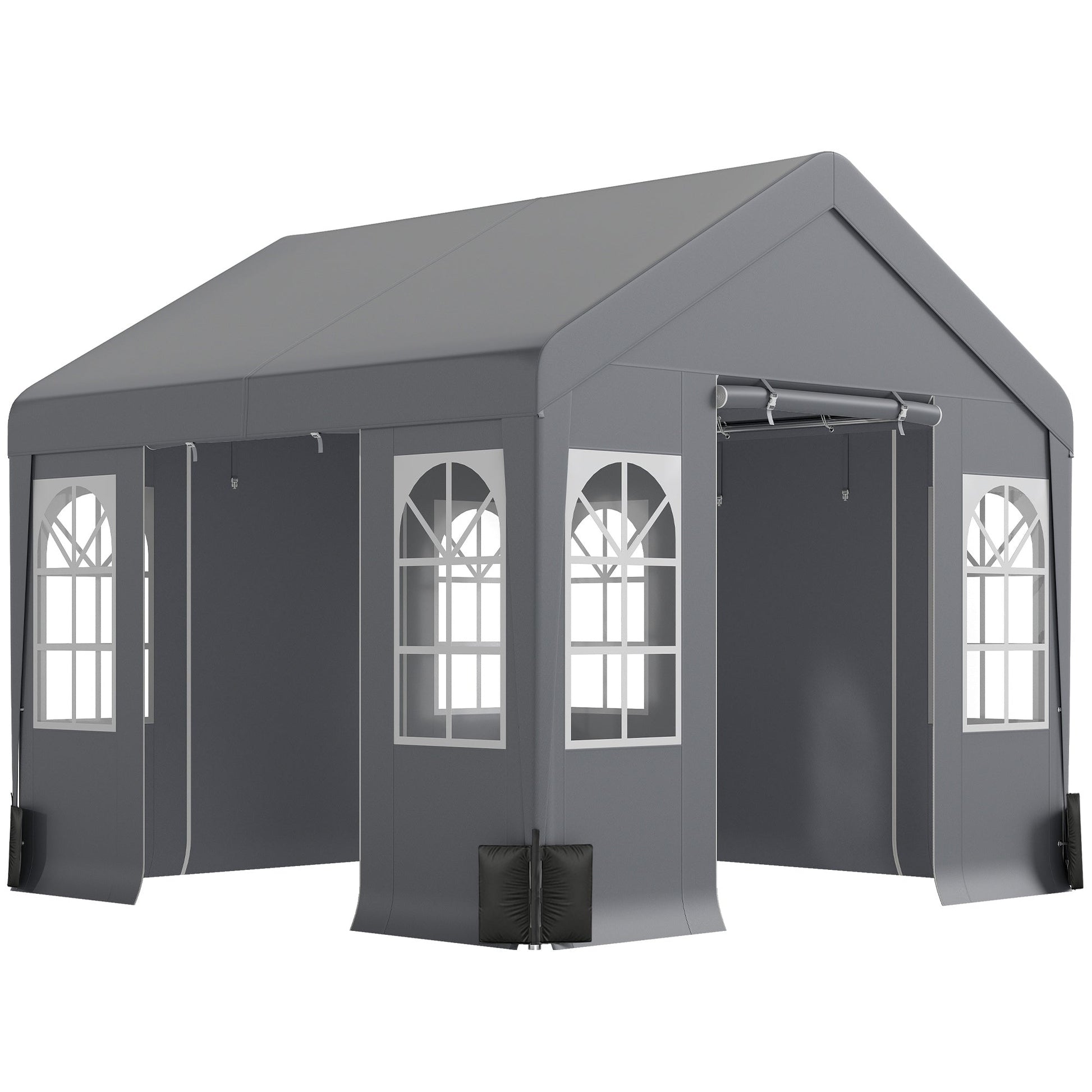 3 x 3 m Heavy Duty Garden Gazebo with Sides and 4 Weight Bags, Marquee Party Tent with Windows, All Weather Canopy for Camping, Festivals and Weddings, Grey