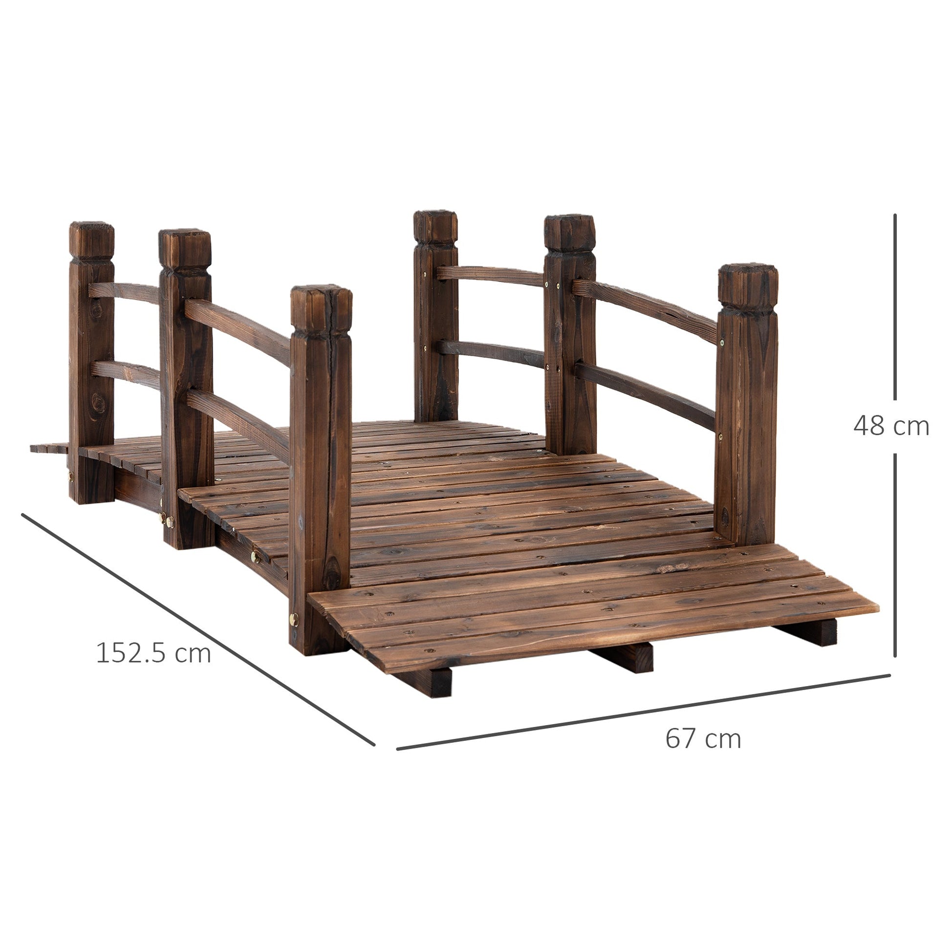 1.5M Wooden Garden Bridge Lawn Décor Stained Finish Arc Outdoor Pond Walkway w/ Railings Water Yard Decoration