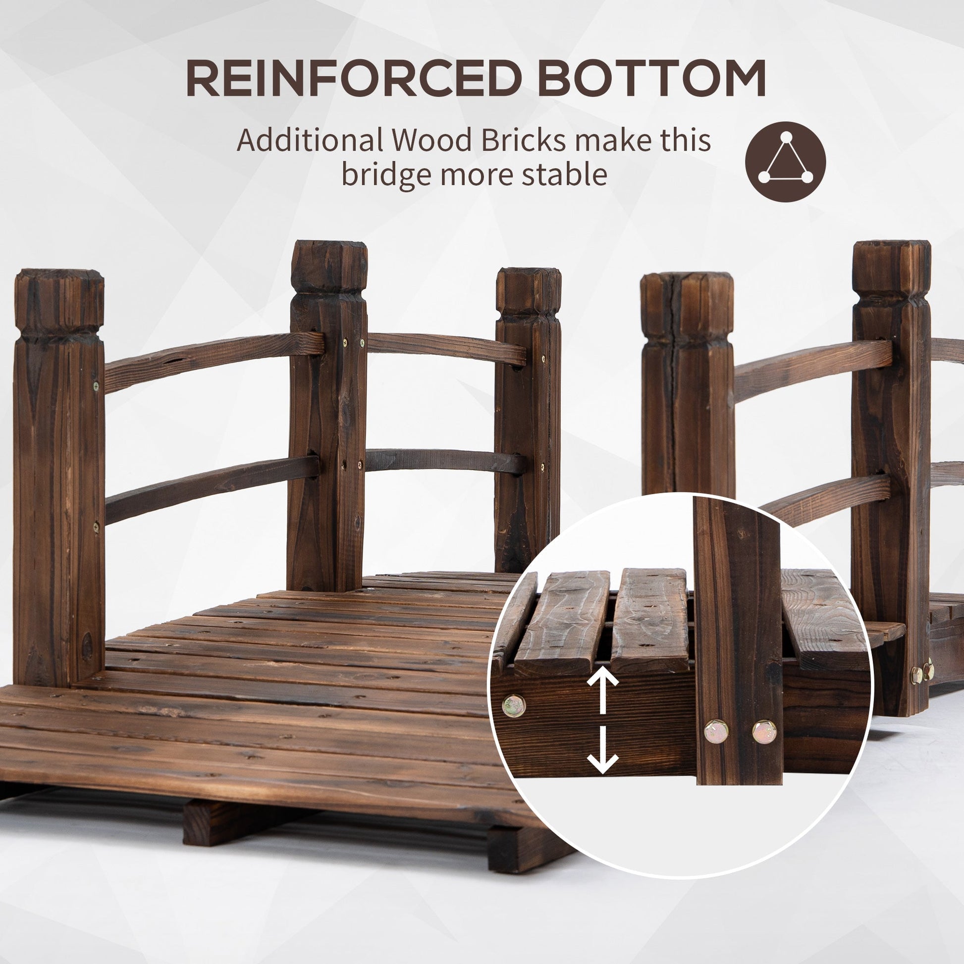 1.5M Wooden Garden Bridge Lawn Décor Stained Finish Arc Outdoor Pond Walkway w/ Railings Water Yard Decoration