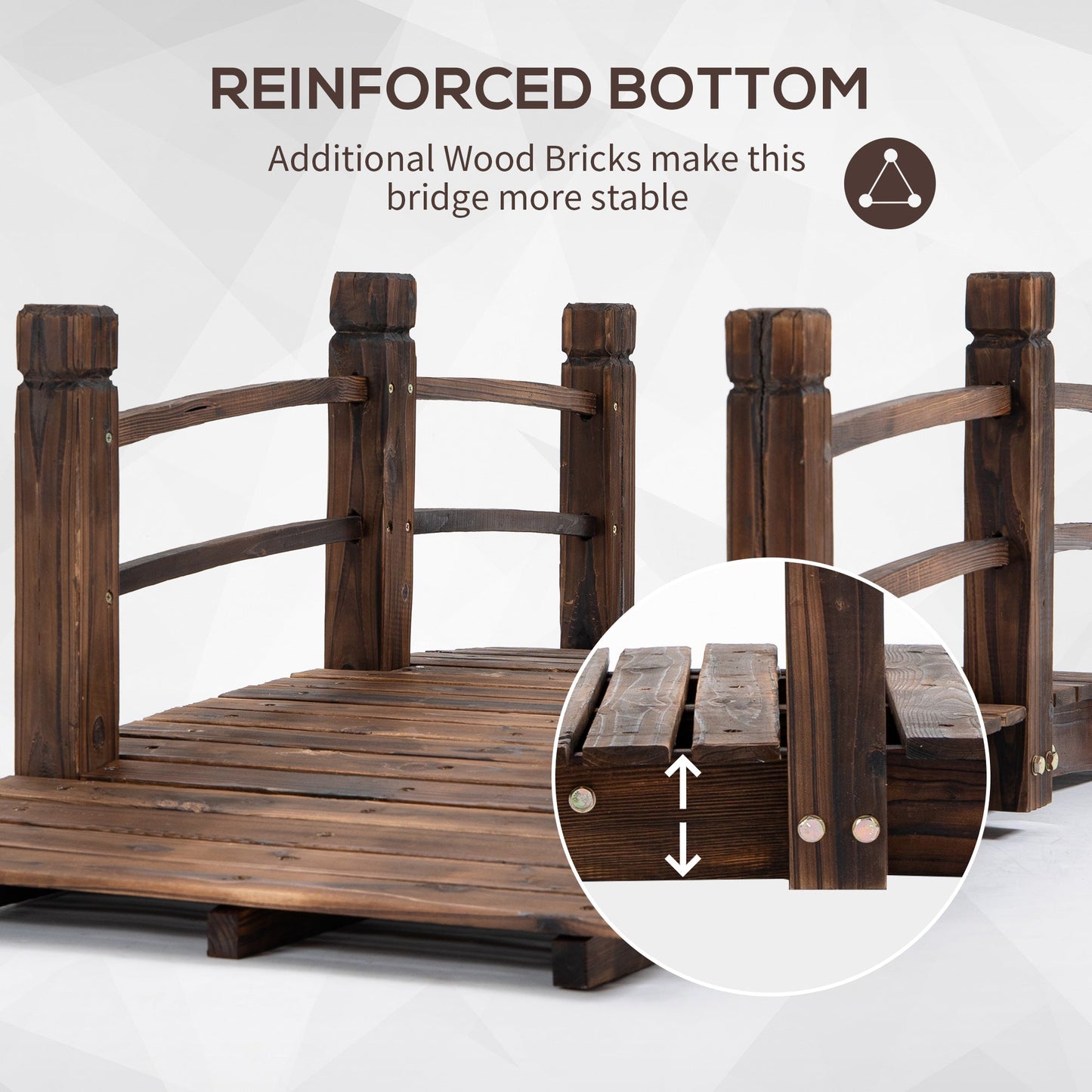 1.5M Wooden Garden Bridge Lawn Décor Stained Finish Arc Outdoor Pond Walkway w/ Railings Water Yard Decoration