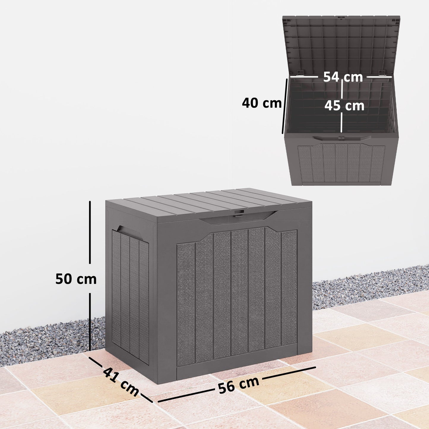 93L Plastic Garden Storage Box, Outdoor Storage Box with Handles, Waterproof Outdoor Storage Container for Garden Tools and Accessories, Brown
