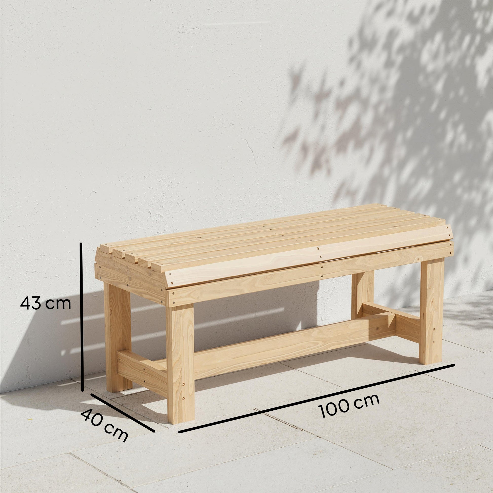 Wooden Garden Bench, 2 Seater Outdoor Bench with Slatted Curved Seat, Backless Small Wood Garden Furniture, 240 KG Capacity for Porch, Park, Patio, 100 x 40 x 43 cm, Natural Wood Finish