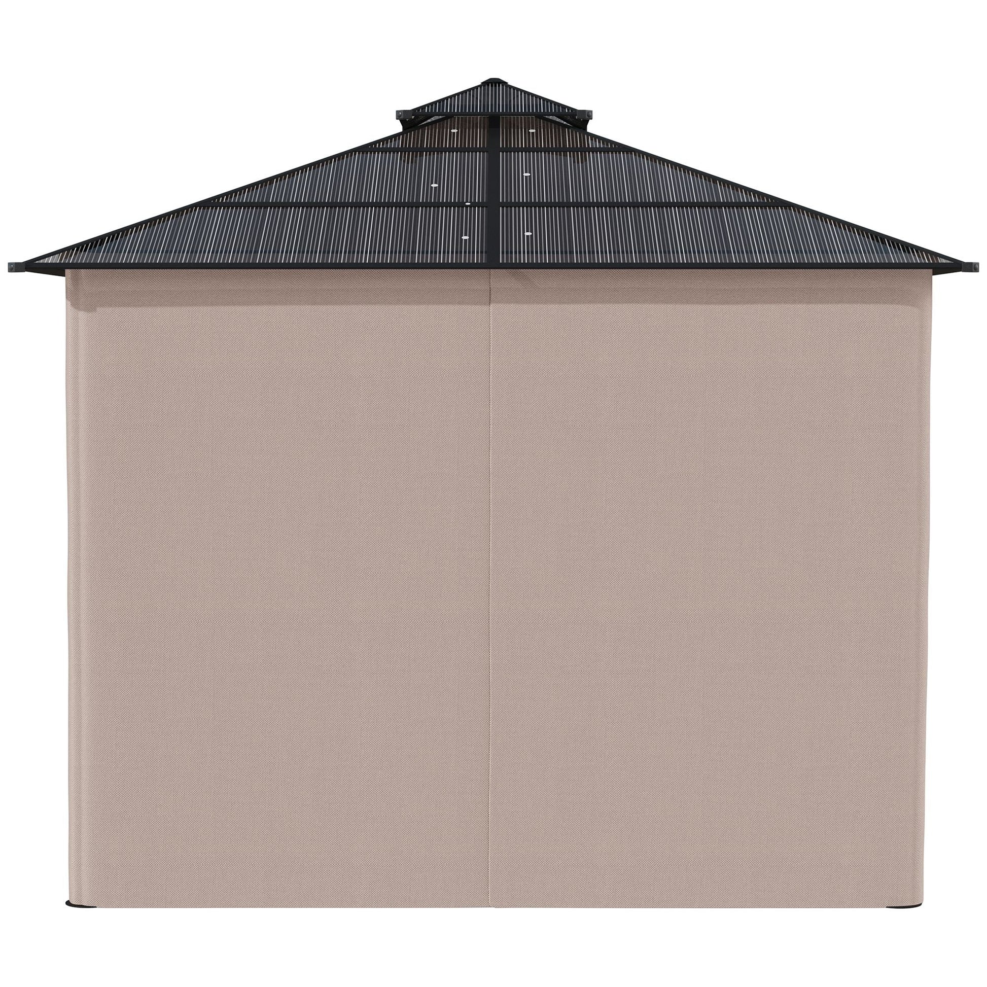 3 x 3 (m) Outdoor Polycarbonate Gazebo, Double Roof Hard Top Gazebo with Galvanised Steel Frame, Nettings & Curtains for Garden, Lawn, Patio and Deck, Khaki