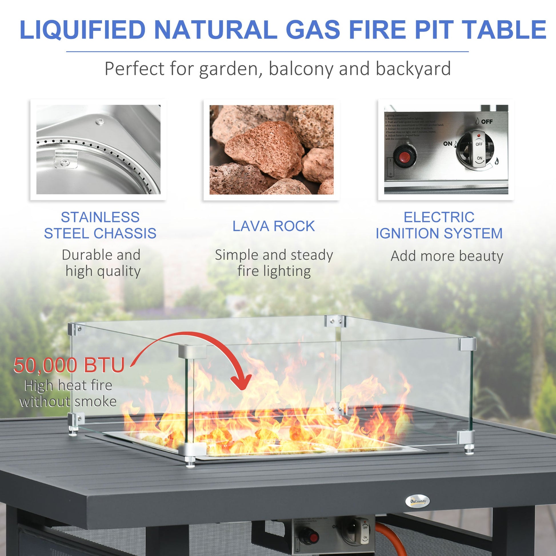 6-Piece Aluminium Garden Furniture Set, Outdoor Conversational Corner Sofa Loveseat Footstool Sectional with Gas Fire Pit Table for Yard, Poolside, Grey