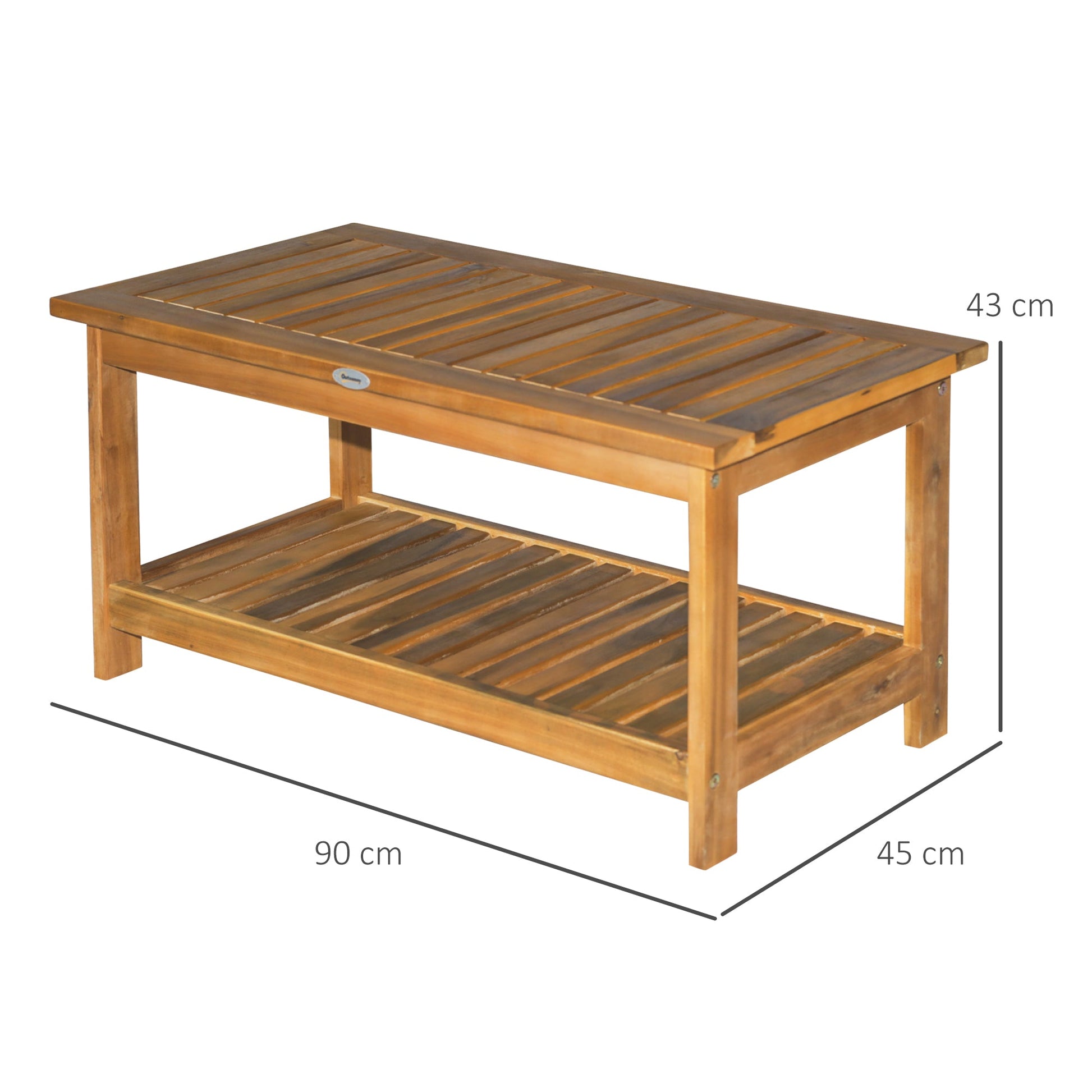 Wooden Garden Coffee Table, Outdoor Side Table with Bottom Storage Shelf for Patio, Deck, Lawn, Garden, 90 x 45 x 43 cm, Teak