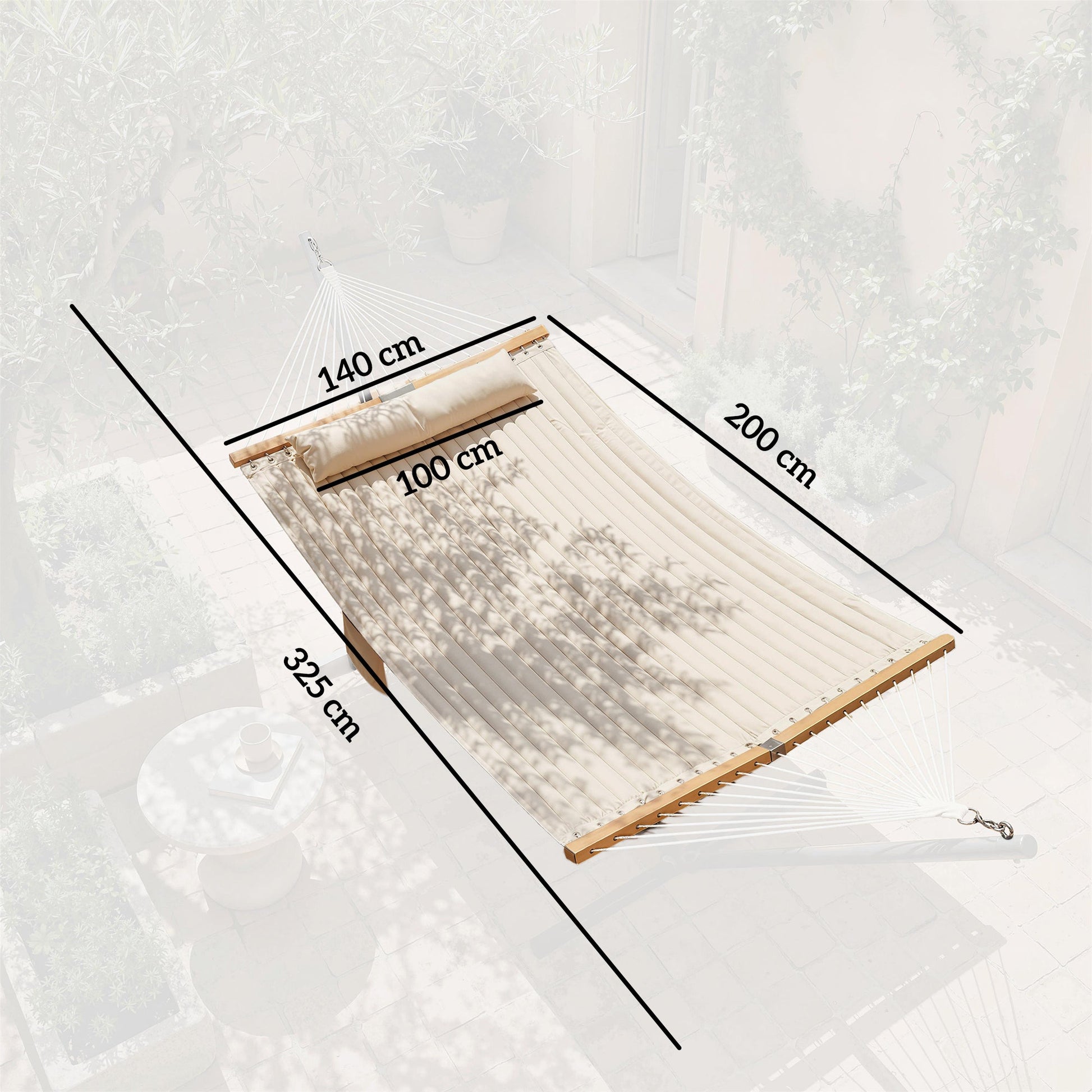 Double Hammock 2-Person with Pillow and Pad, Extra Large 200 x 140 cm, Load Capacity 200 kg, Swing Bed for Patio Porch Garden Lounging Outdoor and Indoor Cream White