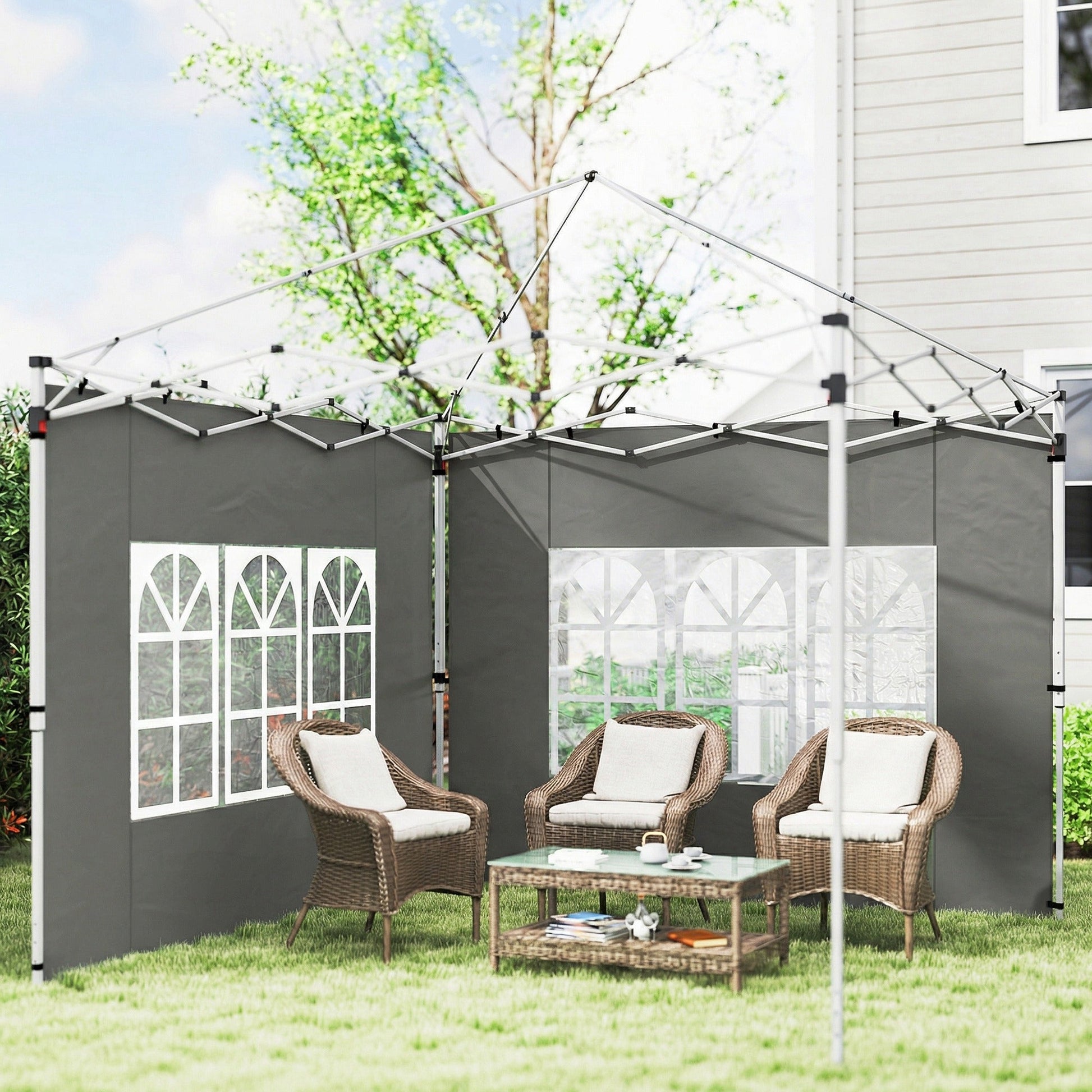 Gazebo Side Panels with Window for 3x3(m) Pop Up Gazebo, 2 Pack Sides Replacement, Dark Grey