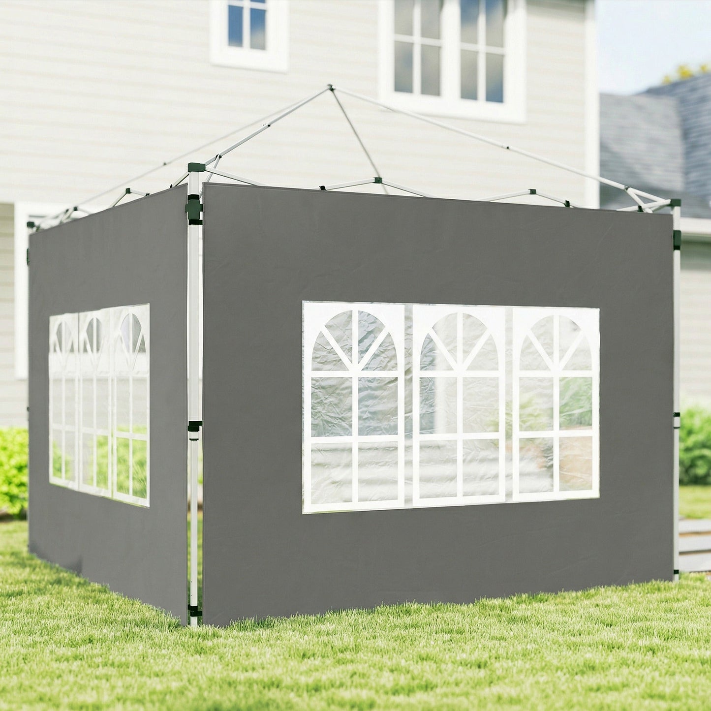 Gazebo Side Panels with Window for 3x3(m) Pop Up Gazebo, 2 Pack Sides Replacement, Dark Grey