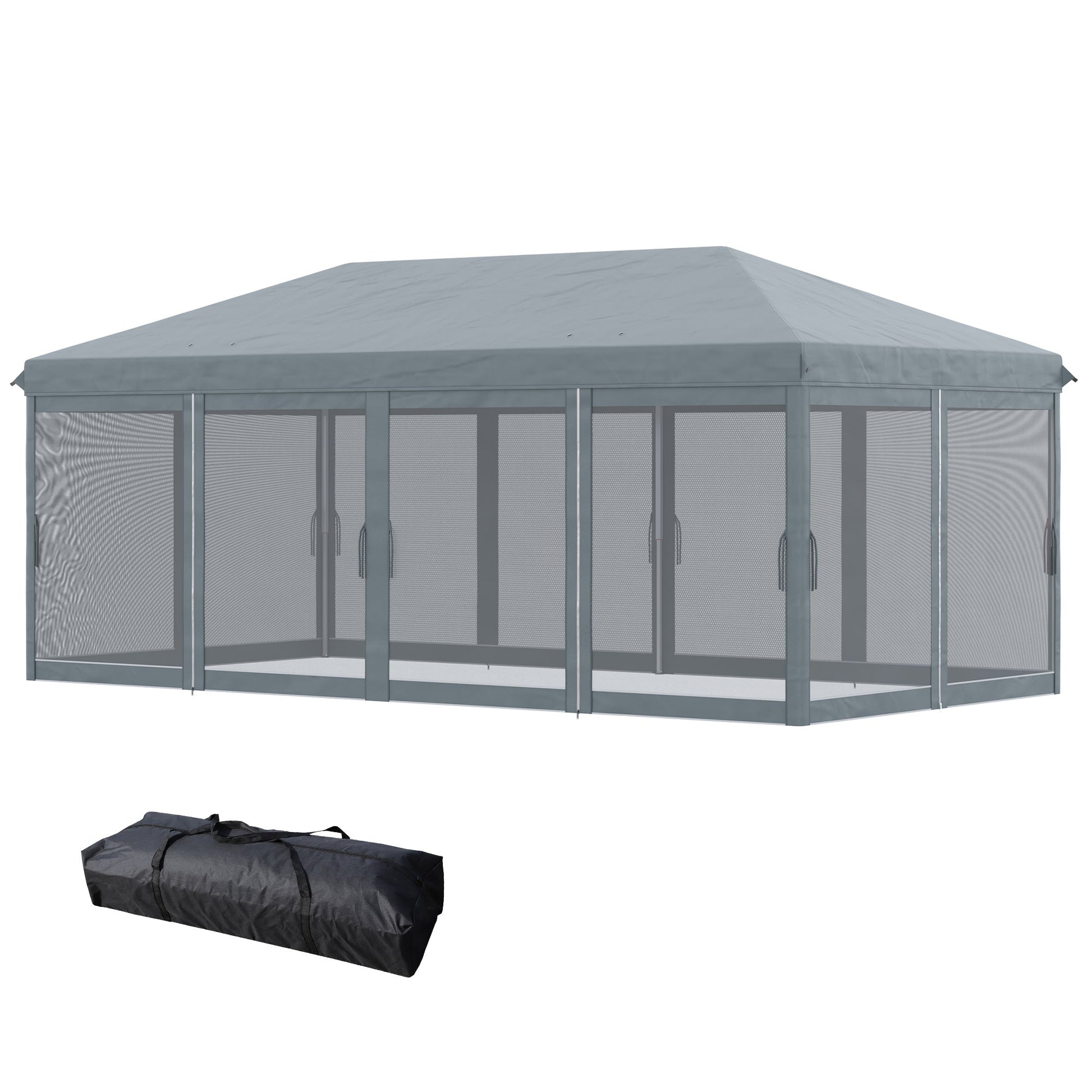 3 x 6m Pop Up Gazebo, Outdoor Canopy Shelter, Marquee Party Wedding Tent with 6 Mesh Walls and Carry Bag, Grey
