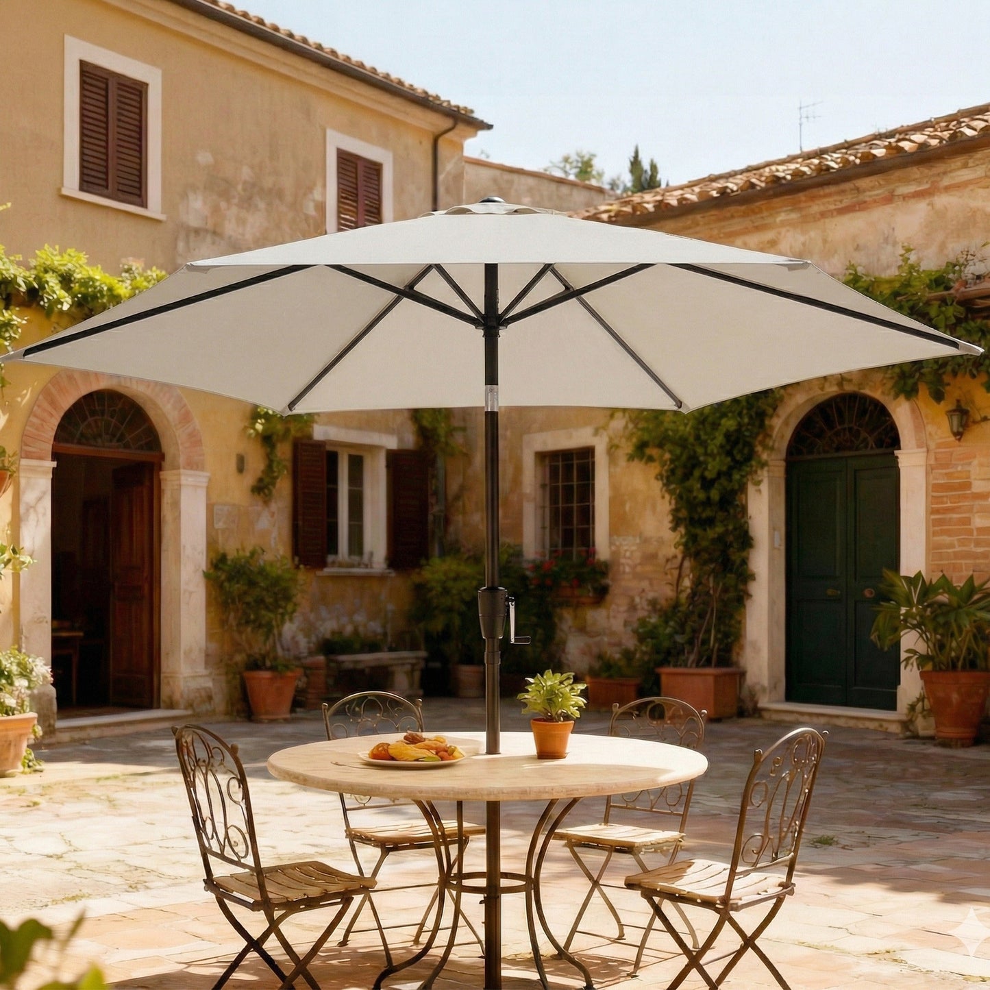 2m Garden Parasol Umbrella, Outdoor Table Parasol Umbrella with Crank Handle, Tilt Function, UV30+ Protection, Sun Shade Canopy for Patio, Beach, Light Grey
