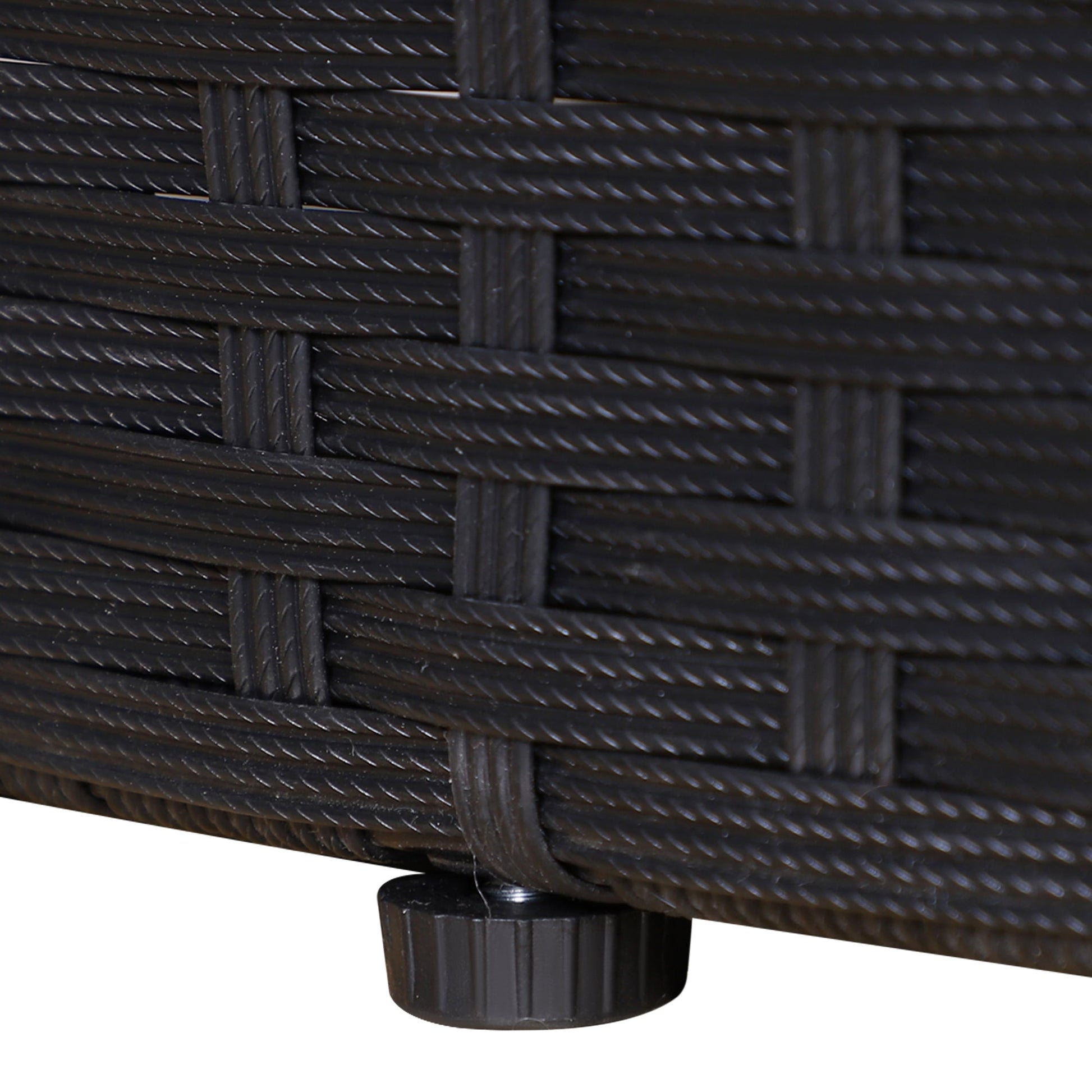 Outdoor PE Rattan Garden Furniture with Cushioned, Patio Wicker Conversation Furniture Set, Round Daybed with Retractable Canopy, Coffee Table and Three Pillows, Black/Beige