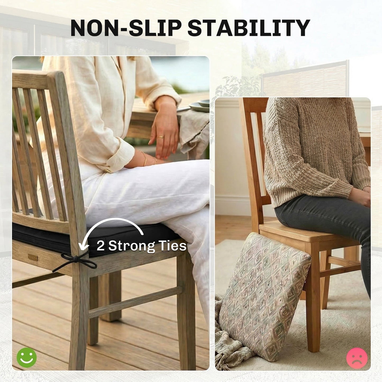 Outdoor Chair Seat Cushions Set of 2, Garden Chair Cushions with 7cm Thick Foam & Ties, Water Repellent and UV Resistant Covers for Patio Furniture 40x40cm, Black