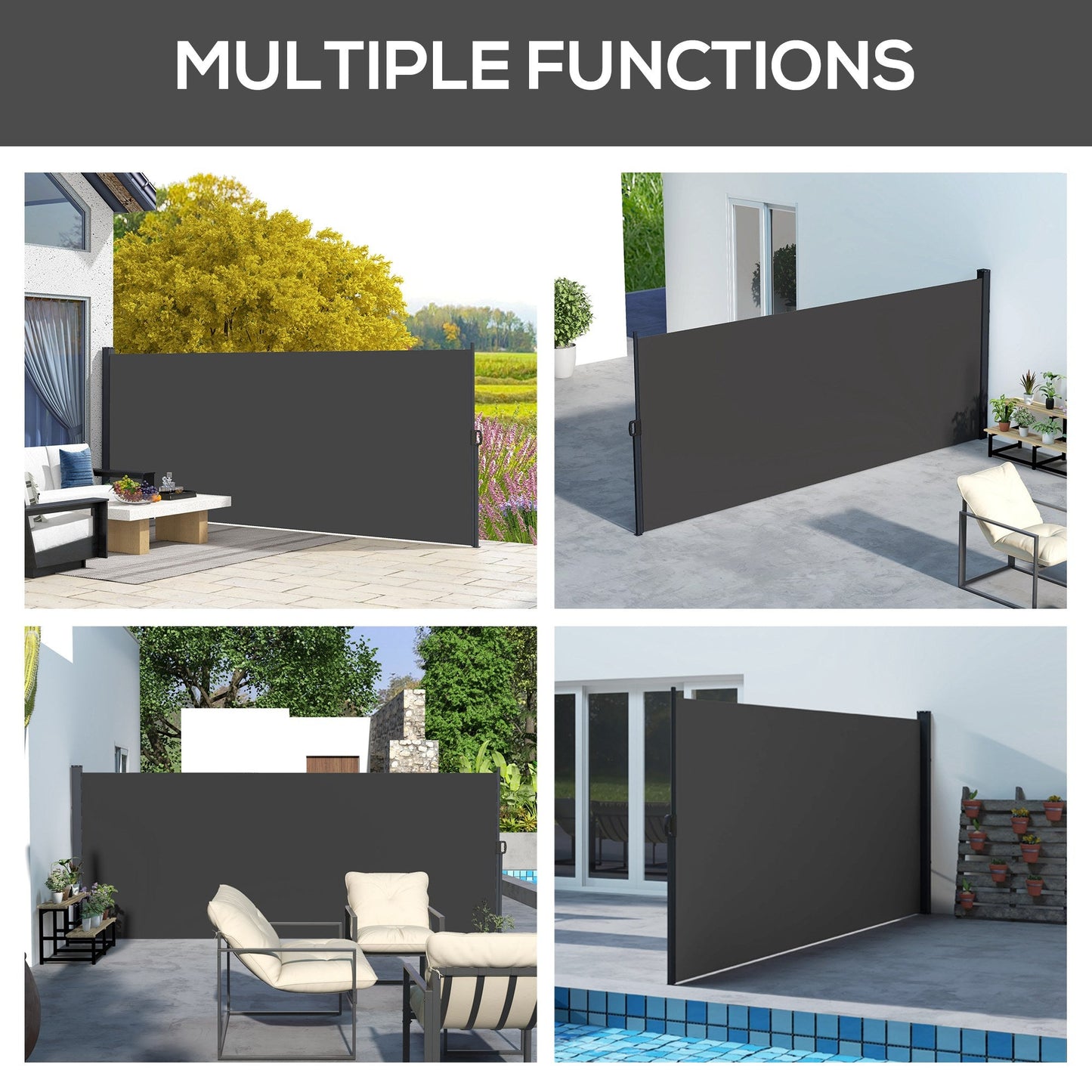Retractable Side Awning, Garden Privacy Screen Divider, Full Cassette Wind Breaker for Hot Tub, Balcony, Terrace, Pool, 400 x 160cm, Black