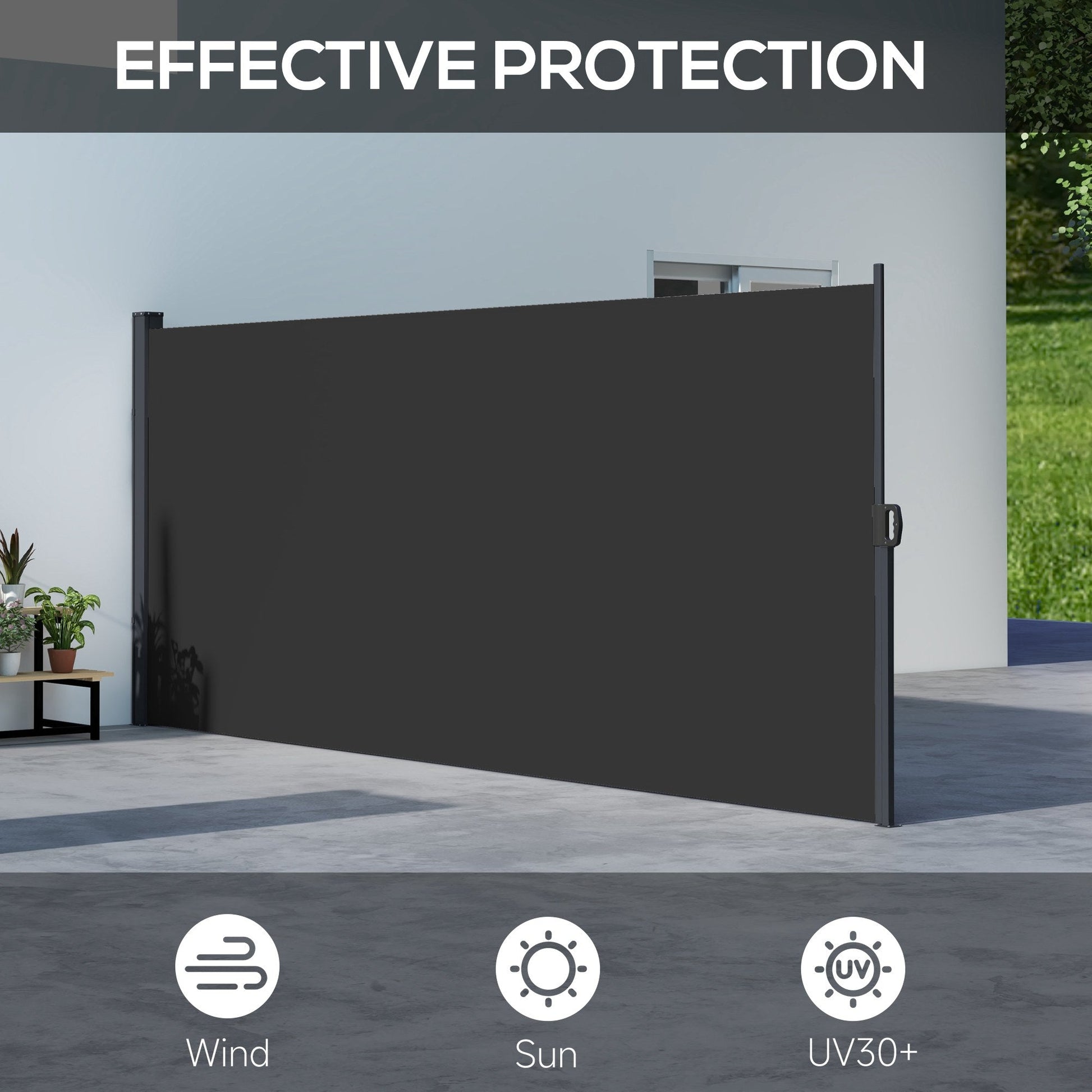 Retractable Side Awning, Garden Privacy Screen Divider, Full Cassette Wind Breaker for Hot Tub, Balcony, Terrace, Pool, 400 x 160cm, Black
