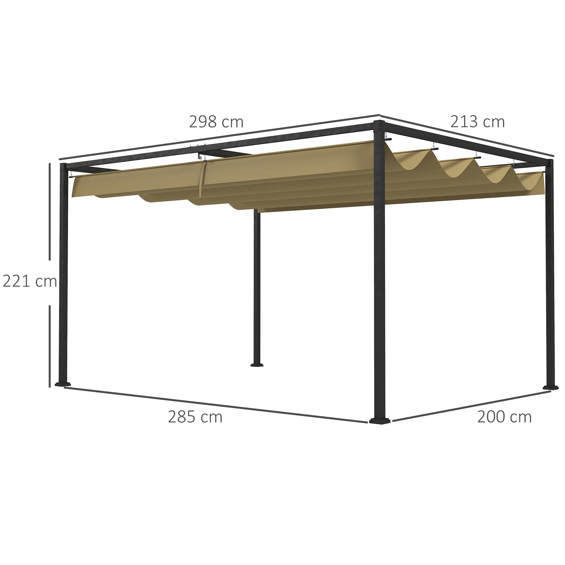 3 x 2m Metal Outdoor Pergola with Retractable Roof, Outdoor Gazebo Canopy Shelter with Drainage Holes for Garden, Patio, Lawn, Khaki