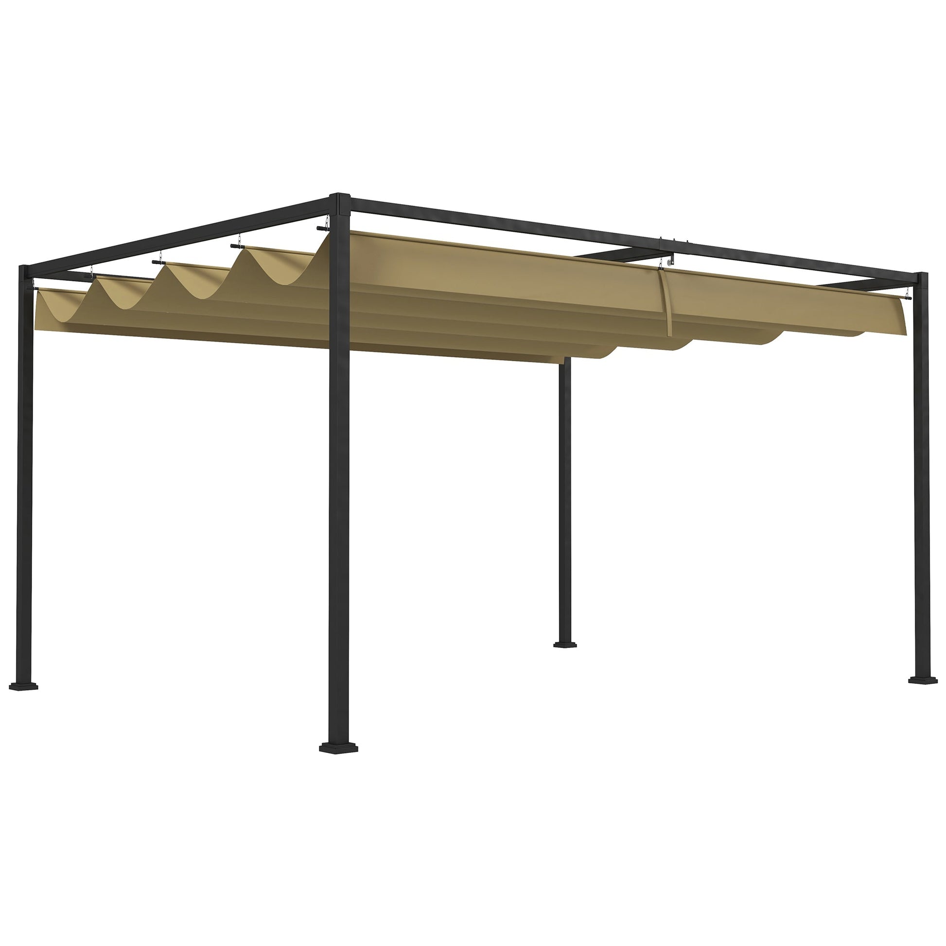 3 x 2m Metal Outdoor Pergola with Retractable Roof, Outdoor Gazebo Canopy Shelter with Drainage Holes for Garden, Patio, Lawn, Khaki