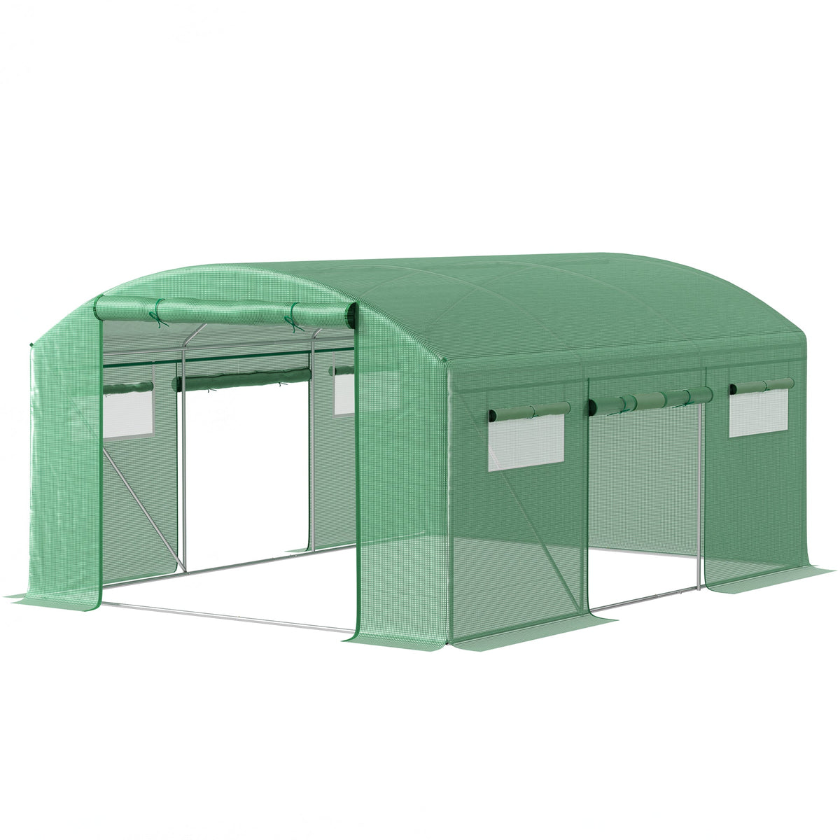 4 x 3 x 2m Polytunnel Greenhouse with 3 Roll-up Doors and Mesh Windows, Walk-in Garden Tunnel Warm House Tent with UV-resistant PE Cover and Galvanised Steel Frame, Green