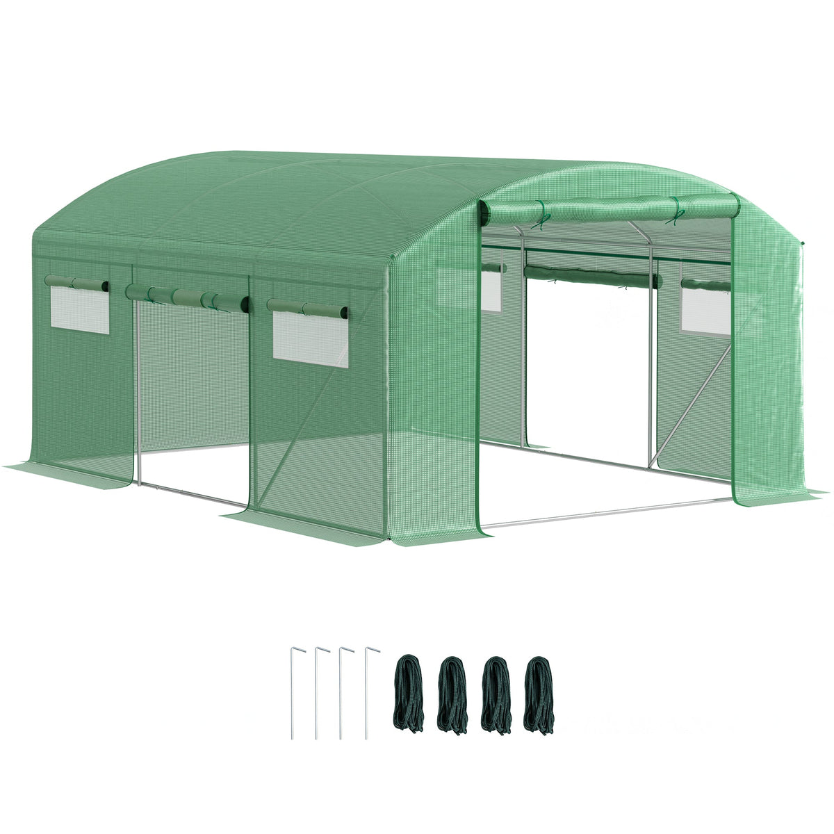 4 x 3 x 2m Polytunnel Greenhouse with 3 Roll-up Doors and Mesh Windows, Walk-in Garden Tunnel Warm House Tent with UV-resistant PE Cover and Galvanised Steel Frame, Green