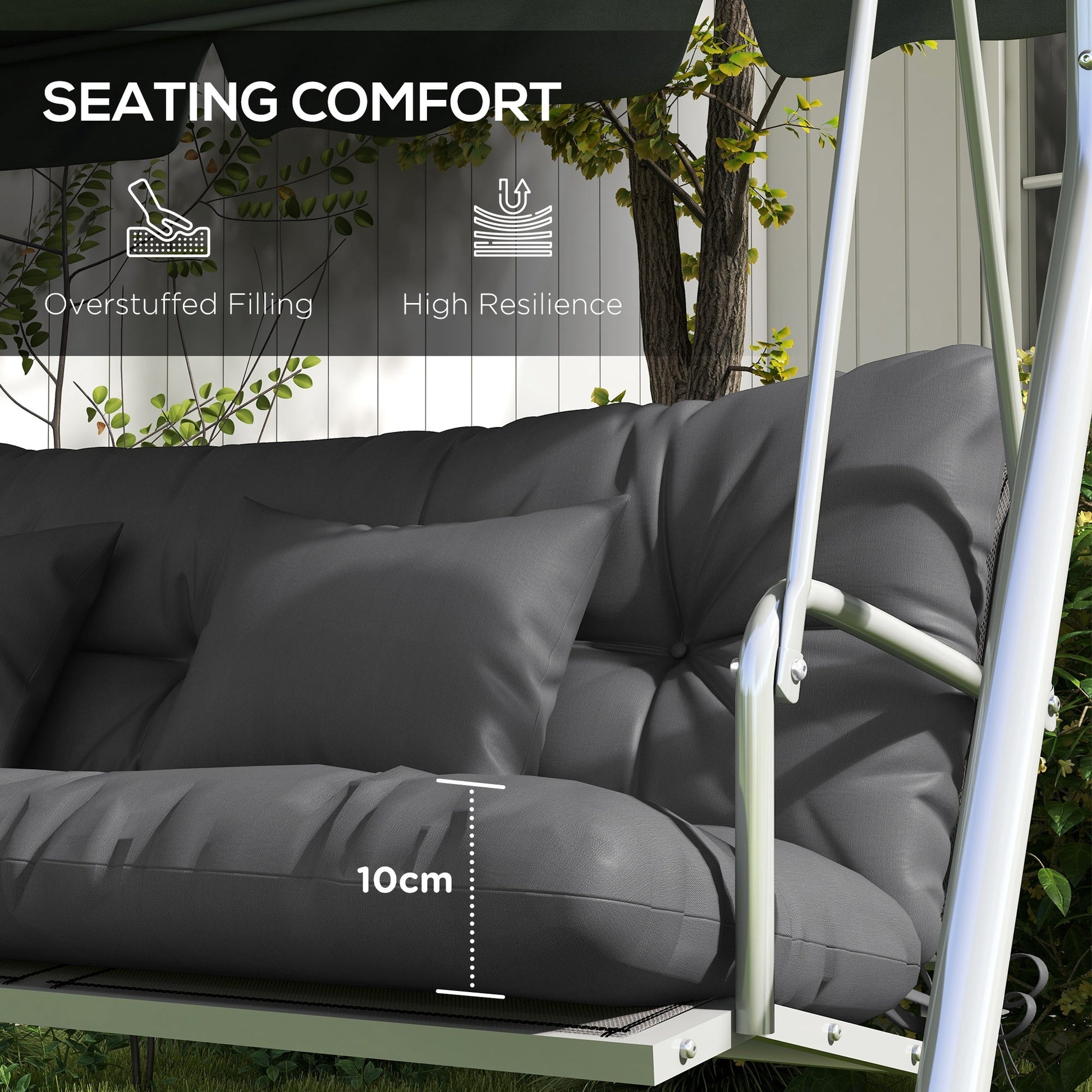Outdoor Seat Cushions Back Cushion with 2 Pillows, Water Repellent Seat Pads for 3-Seater Chair, Swing, Sofa, CUSHIONS ONLY, NO SWING, Charcoal Grey